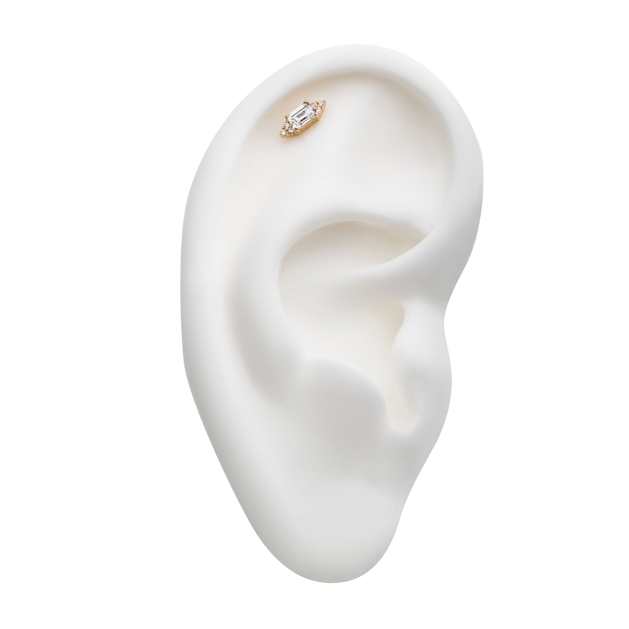 14kt Yellow Gold Threadless Prong Round & Rectangle Clear CZ Hexagon Top