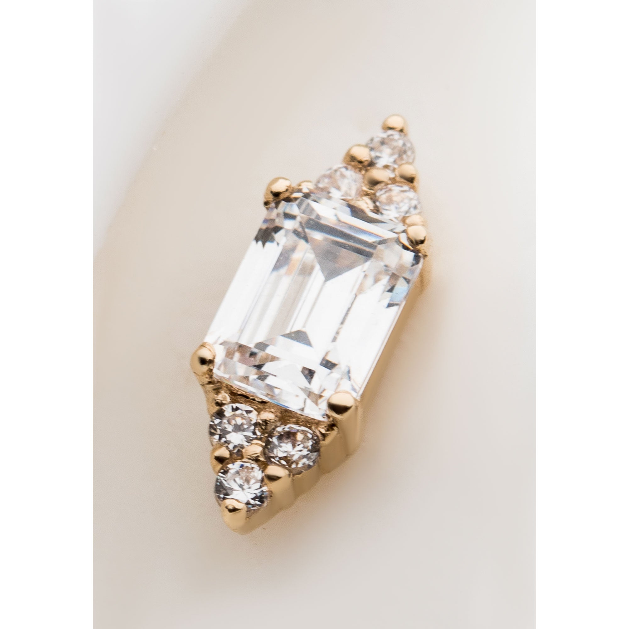 14kt Yellow Gold Threadless Prong Round & Rectangle Clear CZ Hexagon Top