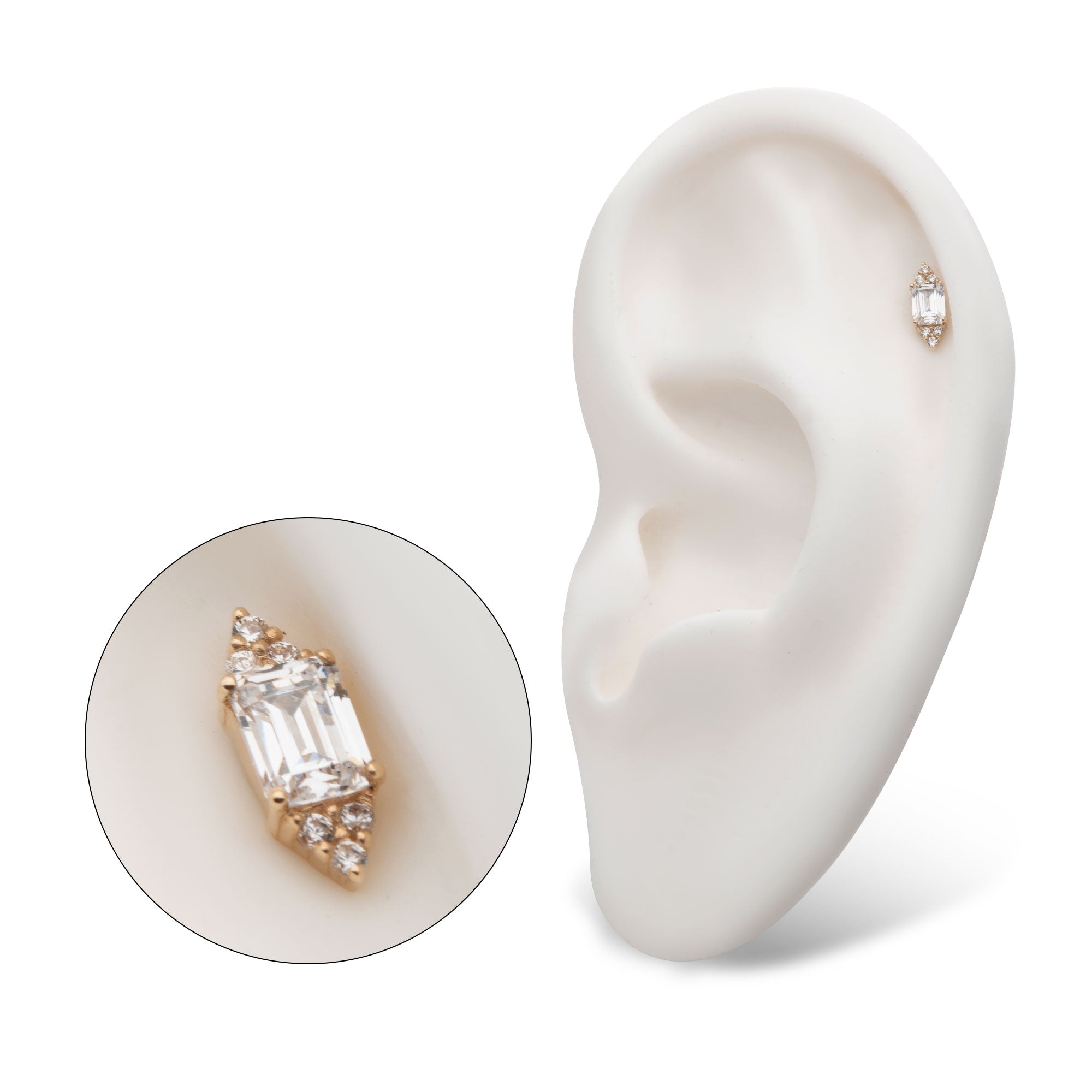 14kt Yellow Gold Threadless Prong Round & Rectangle Clear CZ Hexagon Top