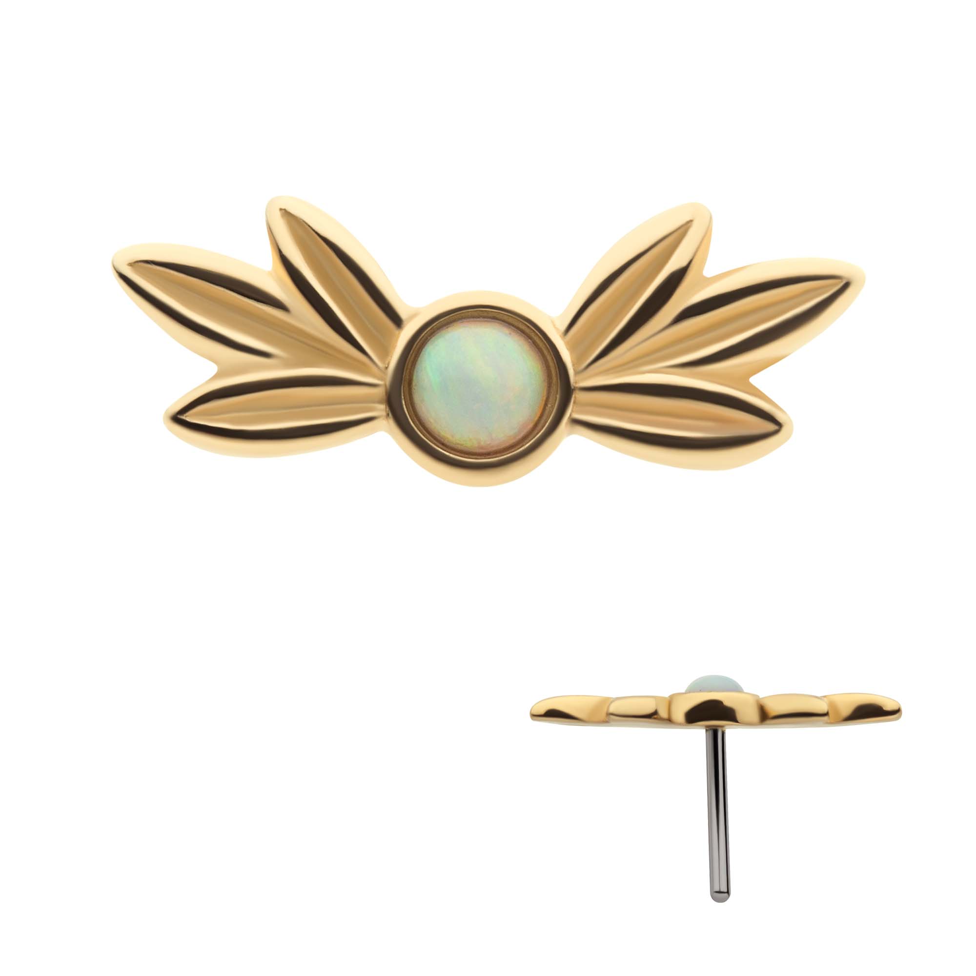 14kt Yellow Gold Threadless White Opal Leaf Top