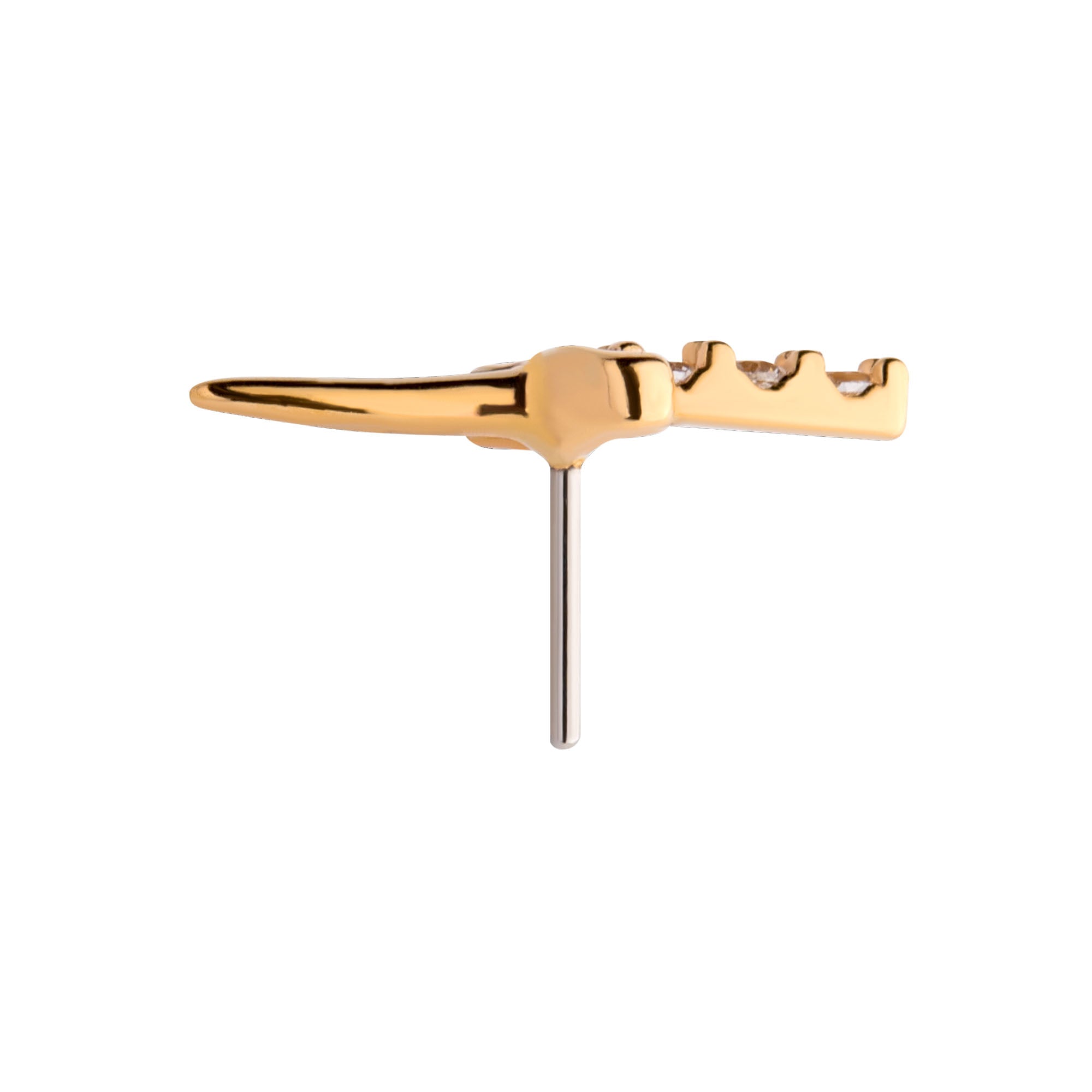 14kt Yellow Gold Threadless Dagger with 3-CZ Gem Handle Top