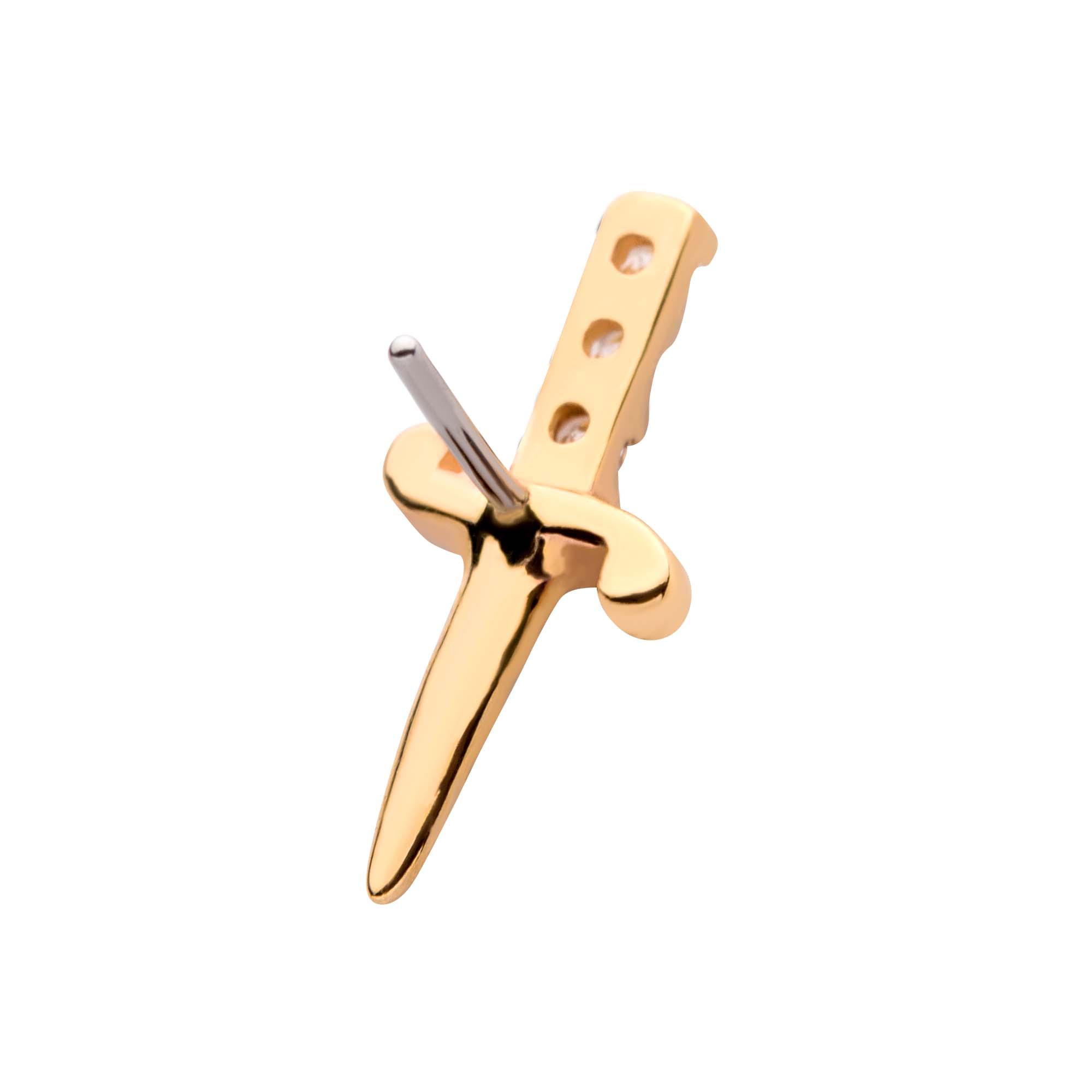 14kt Yellow Gold Threadless Dagger with 3-CZ Gem Handle Top
