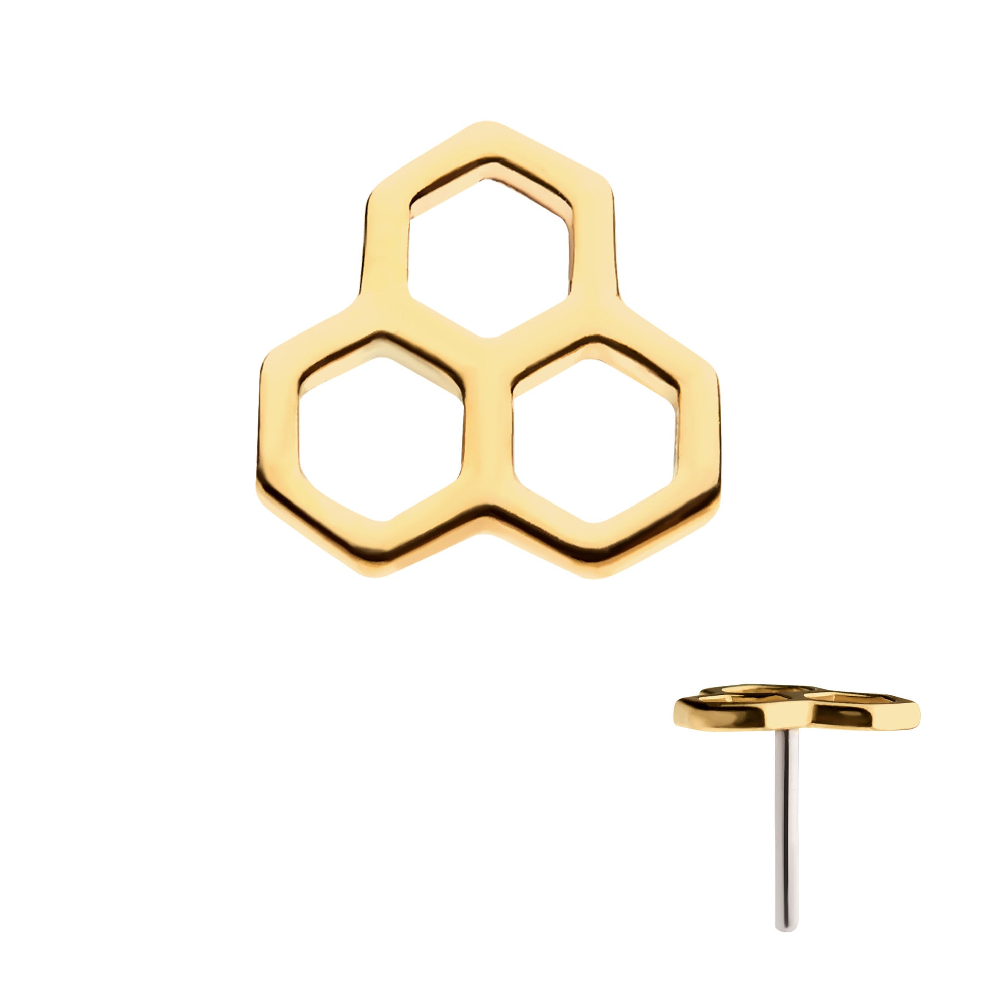 14kt Yellow Gold Threadless Cut Out Honeycomb Top