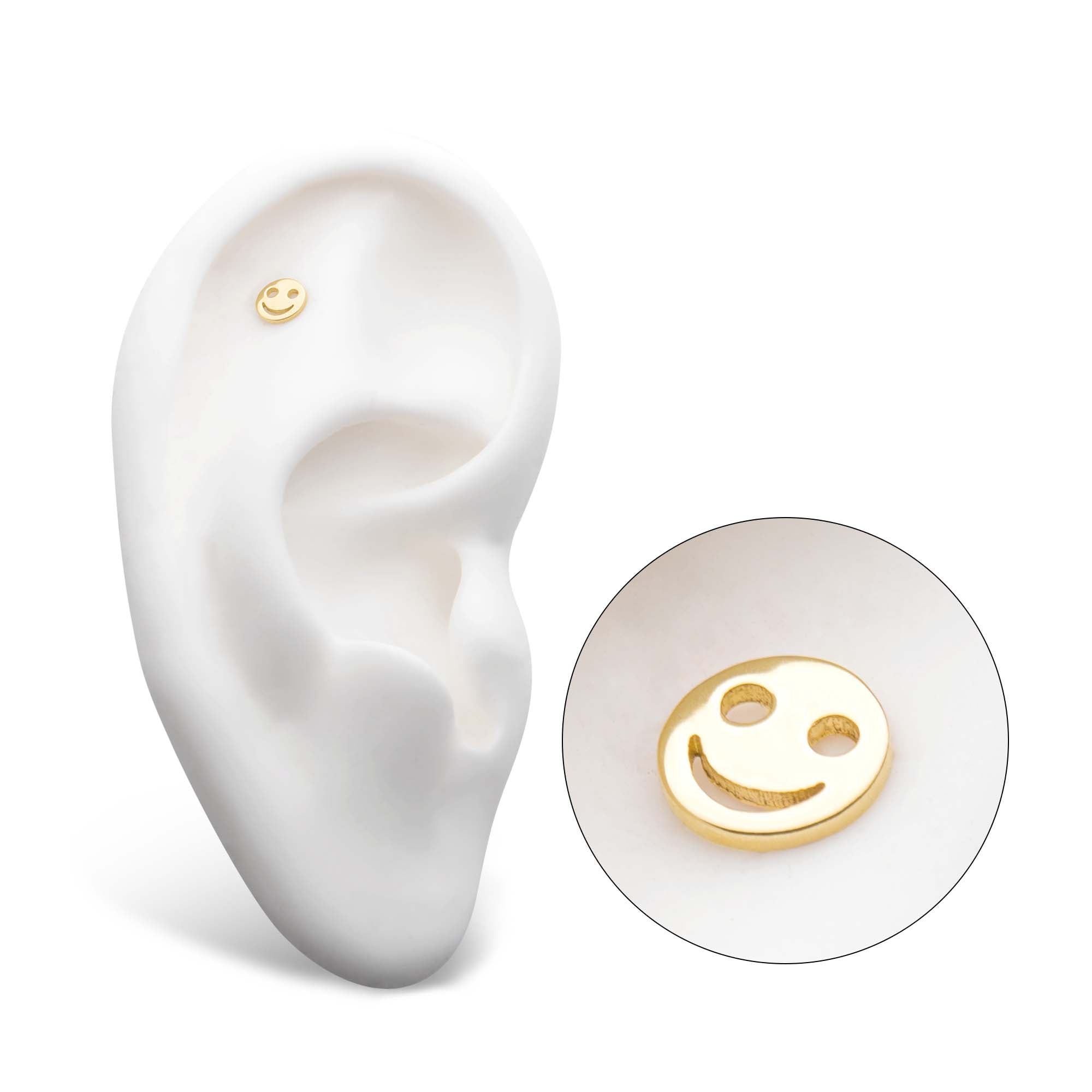 14kt Gold Threadless Cut Out Smiley Face Emoji Top