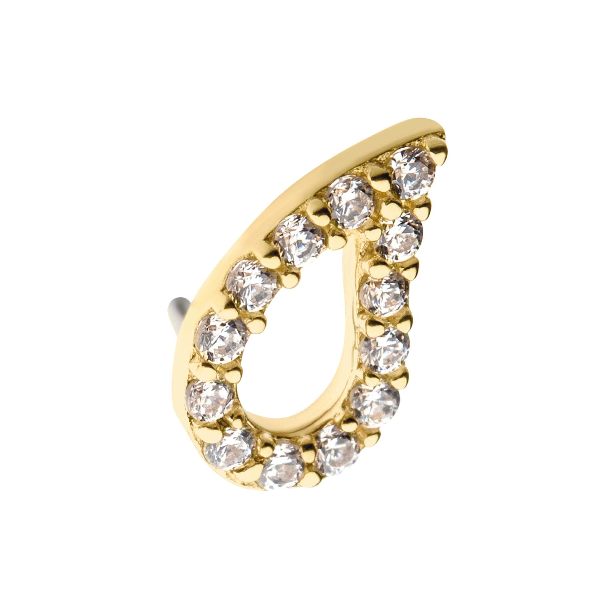 14kt Yellow Gold Threadless with Prong Set CZ Cut Out Teardrop Top