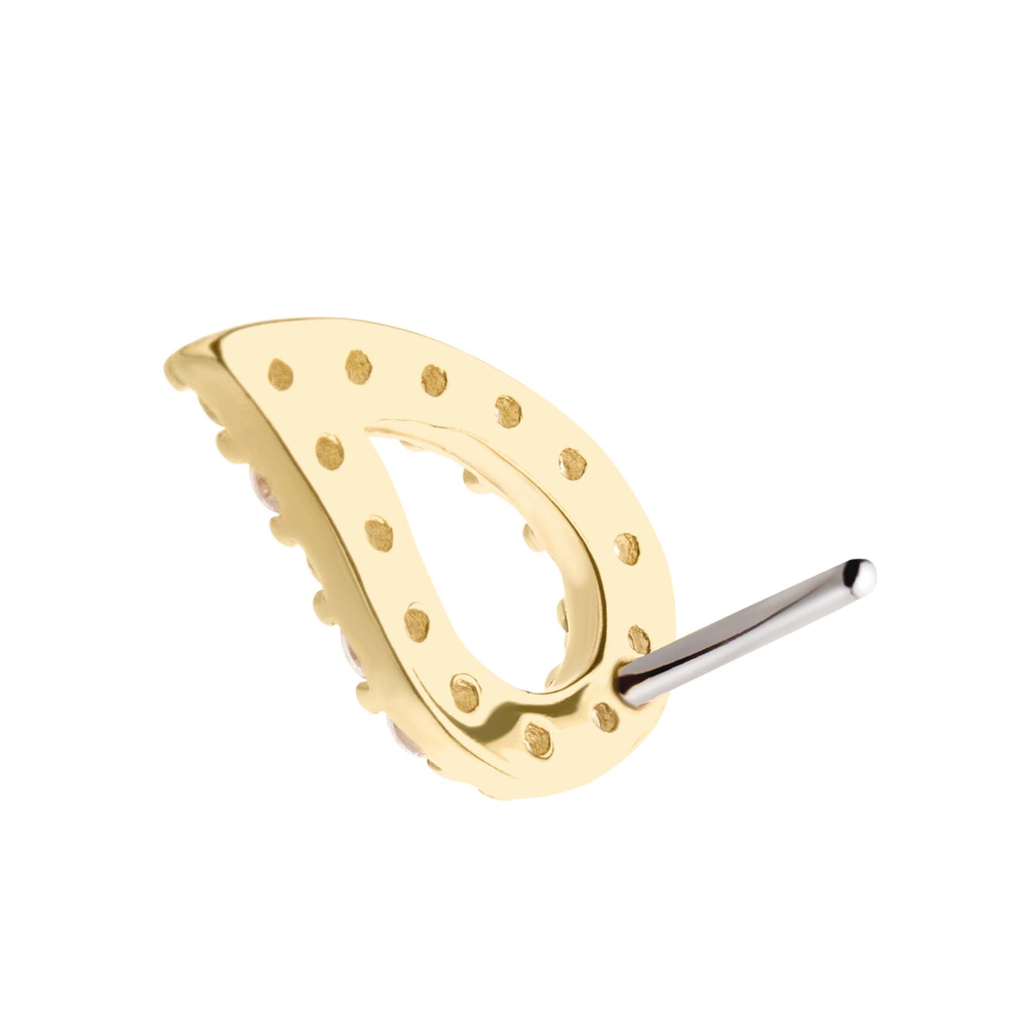 14kt Yellow Gold Threadless with Prong Set CZ Cut Out Teardrop Top