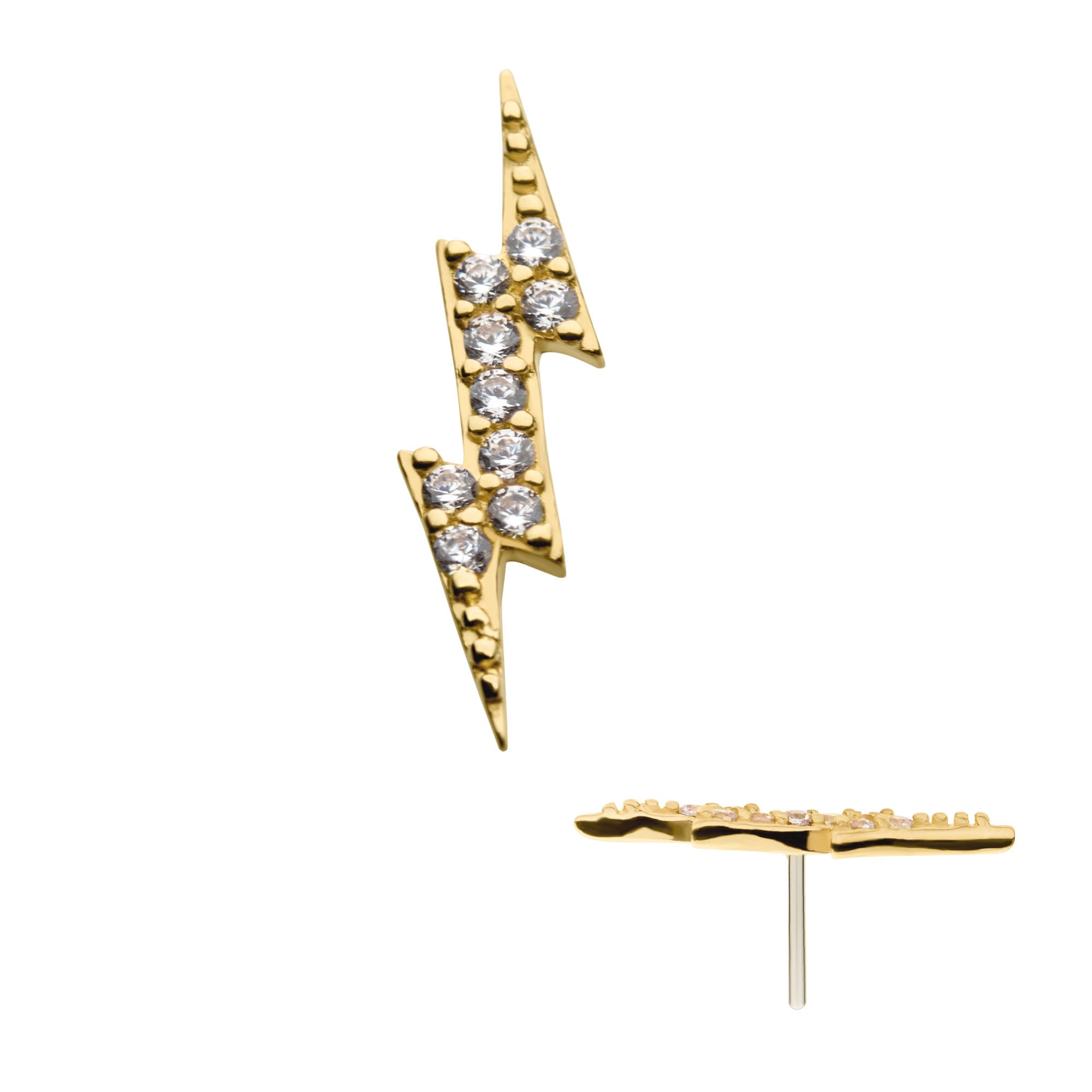 14kt Yellow Gold Threadless Prong Set CZ Lightning Bolt Top