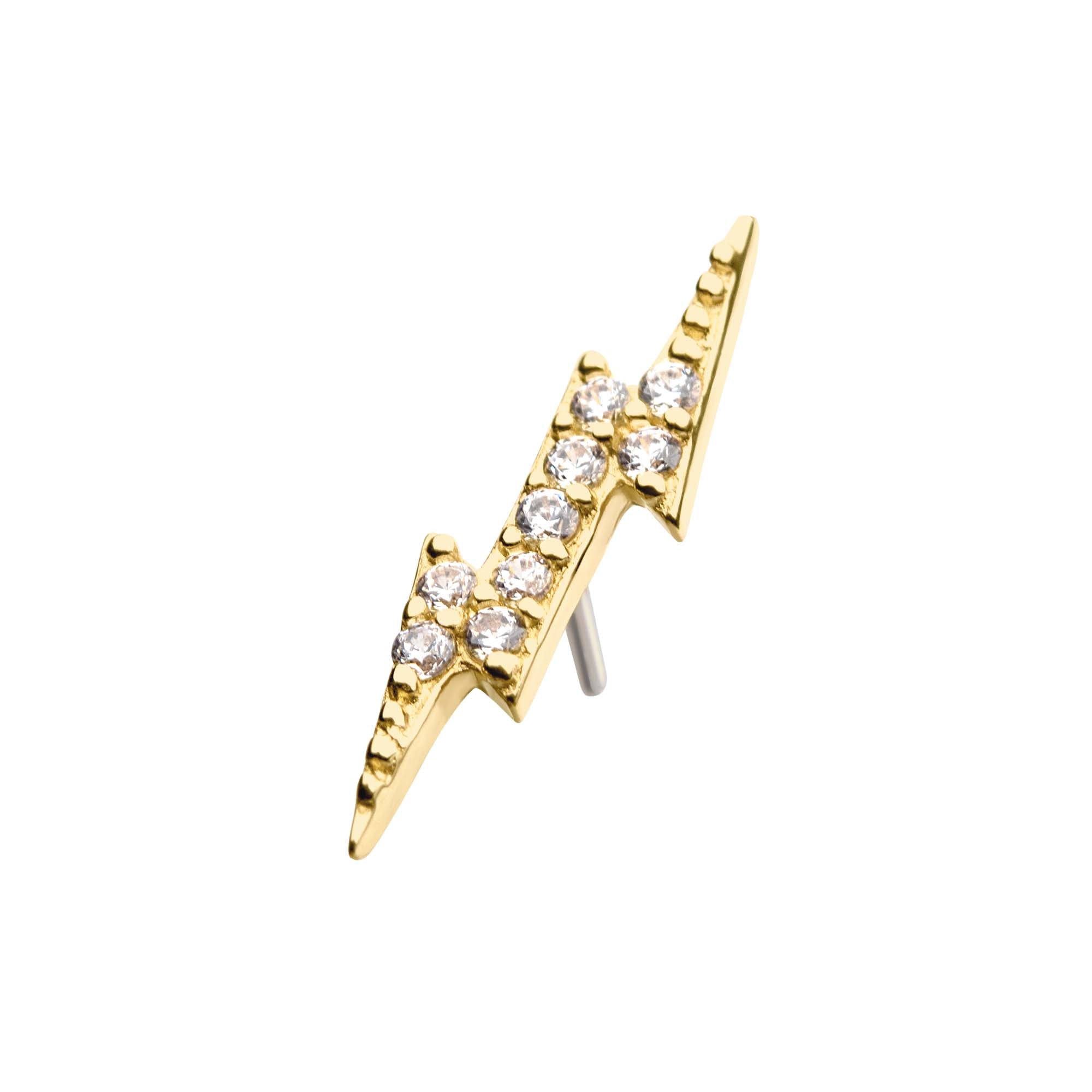 14kt Yellow Gold Threadless Prong Set CZ Lightning Bolt Top