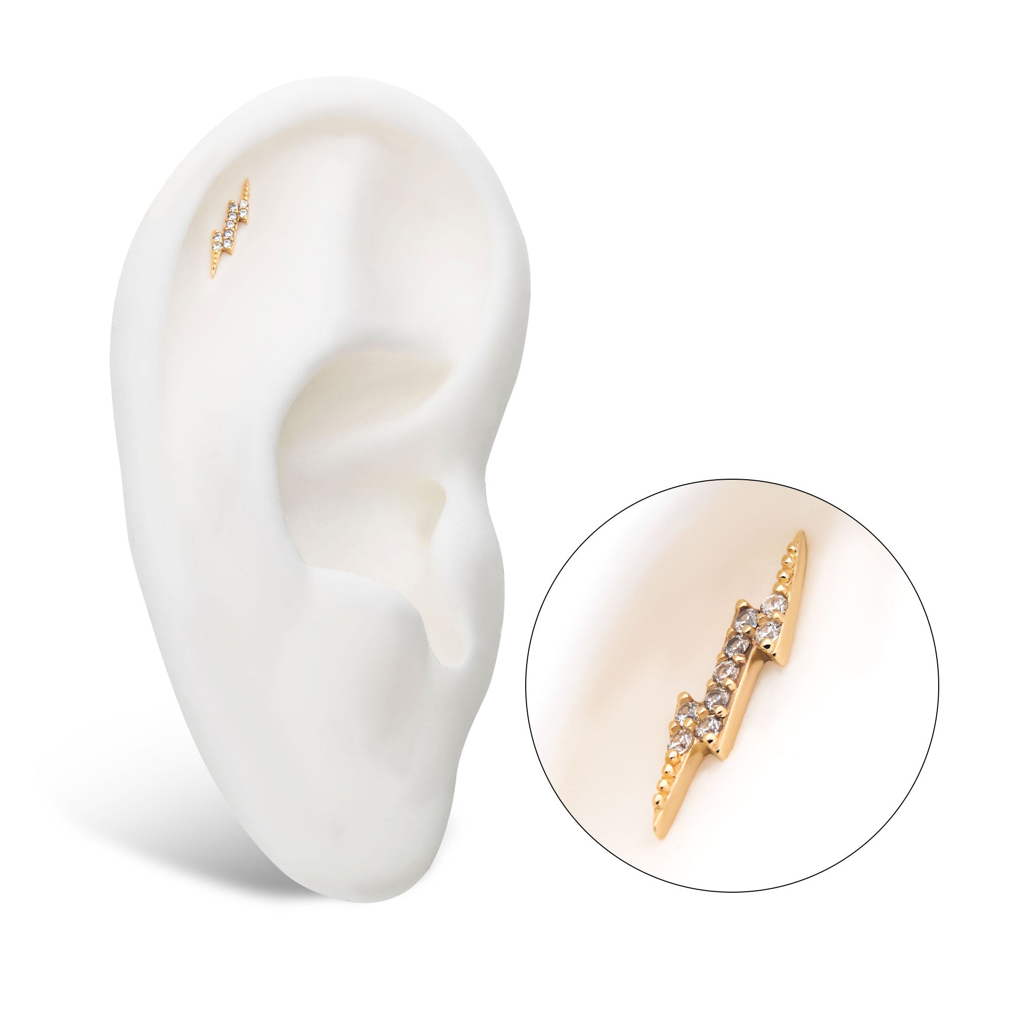 14kt Yellow Gold Threadless Prong Set CZ Lightning Bolt Top