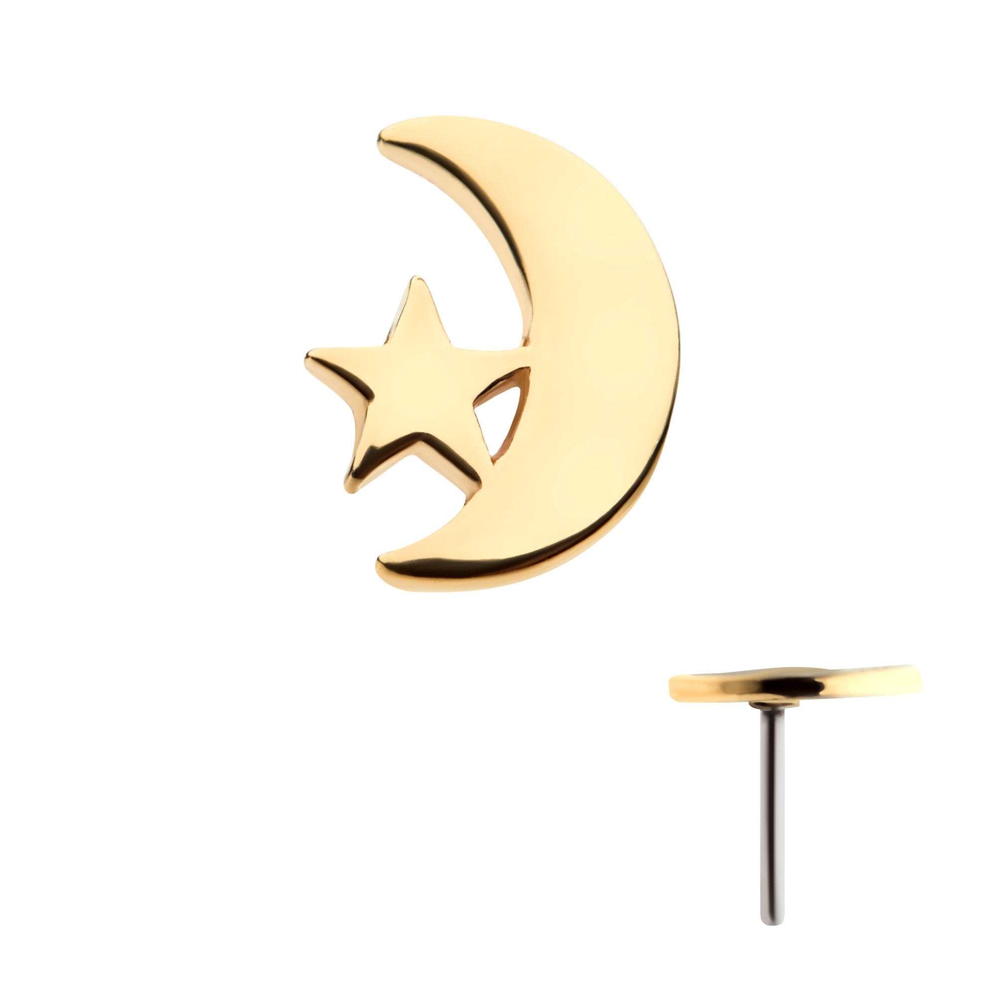14kt Yellow Gold Threadless Crescent Moon & Star Top