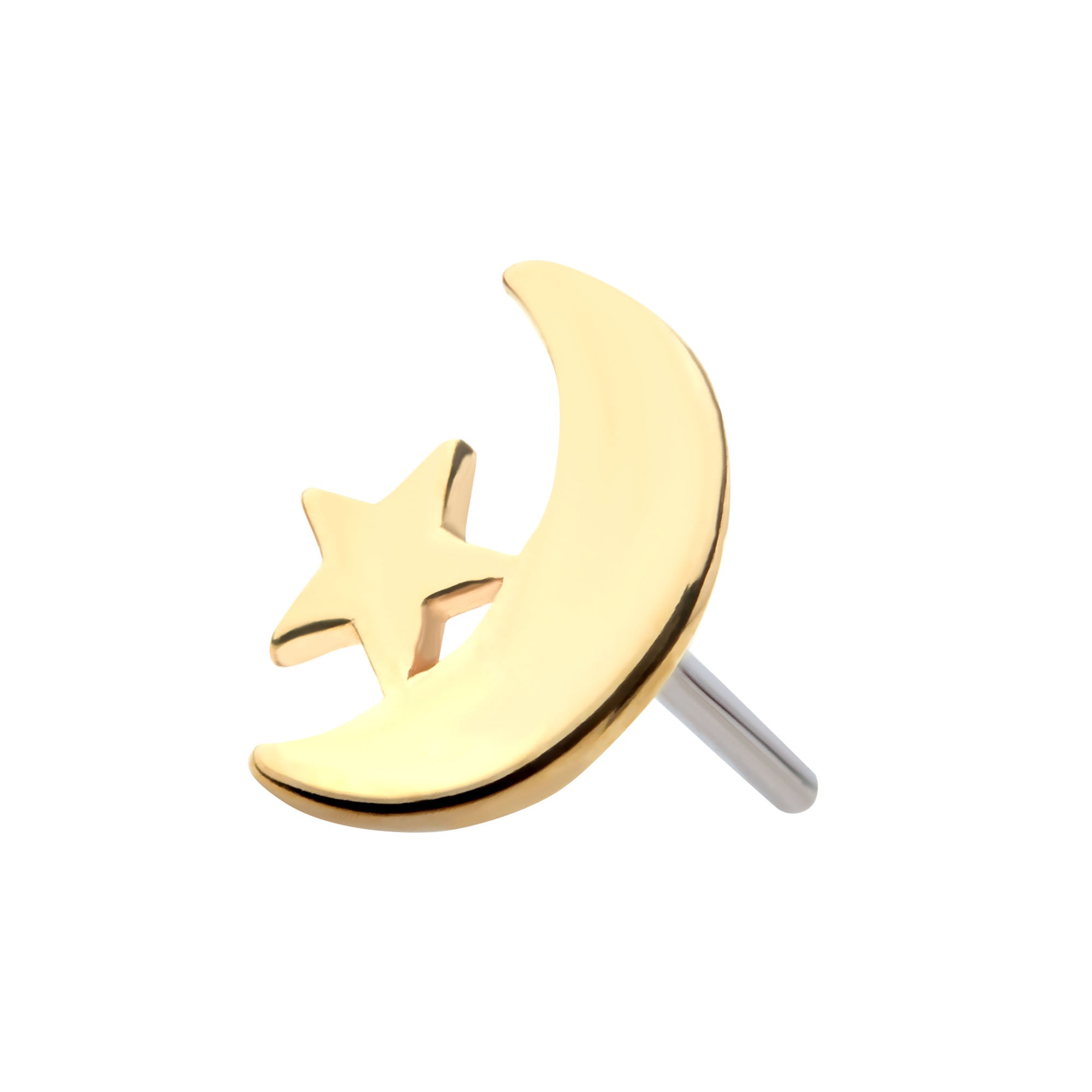 14kt Yellow Gold Threadless Crescent Moon & Star Top