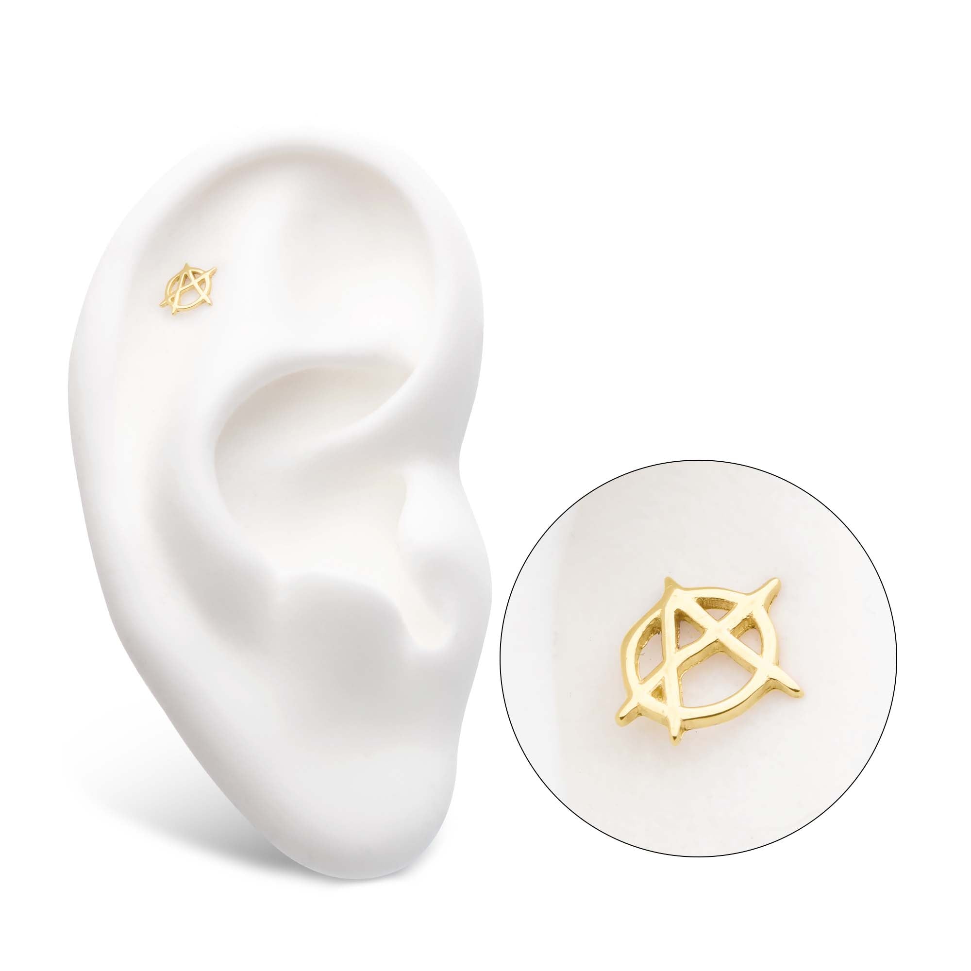 14kt Gold Threadless Anarchy Symbol Top