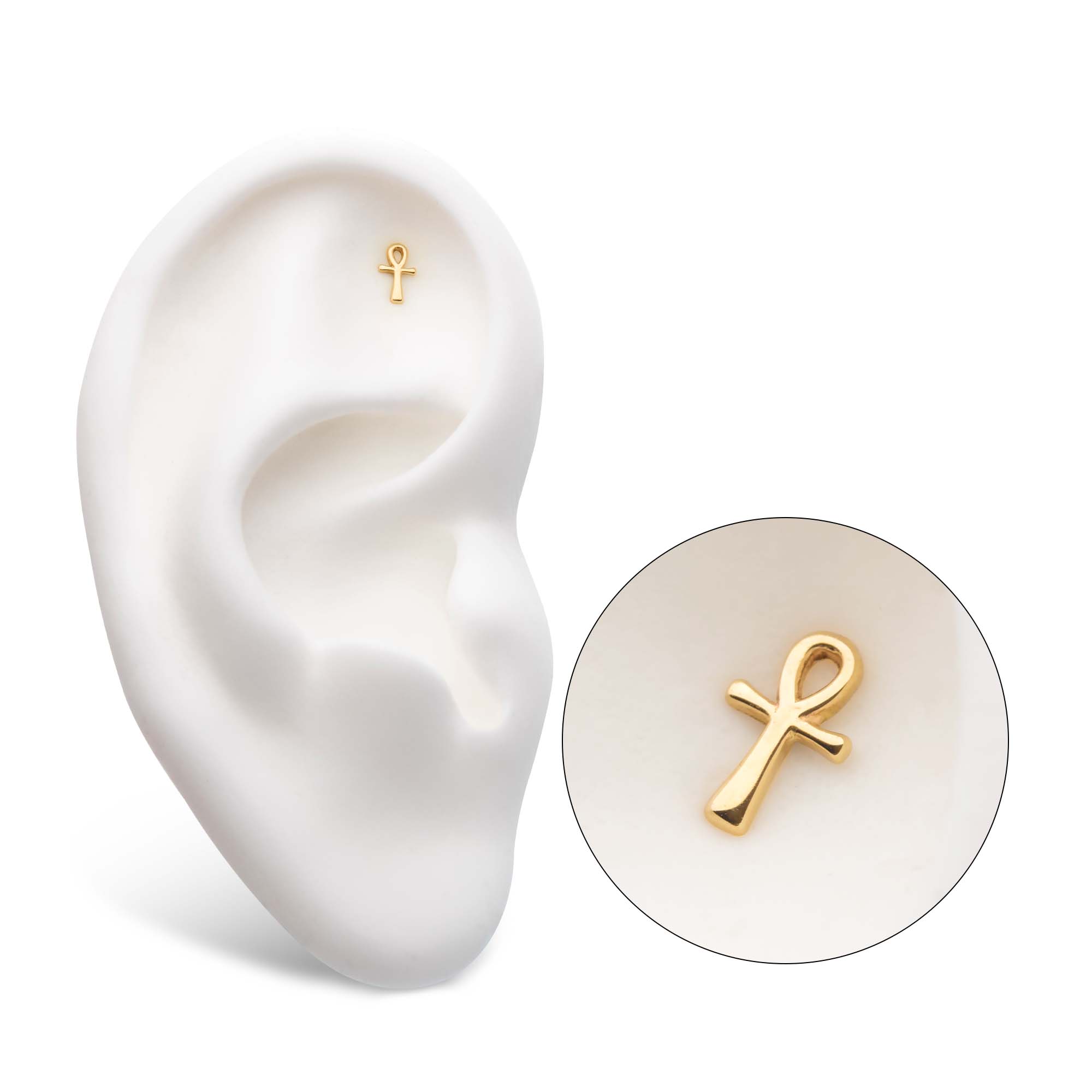 14kt Gold Threadless Ankh Egyptian Cross Top Yellow Gold