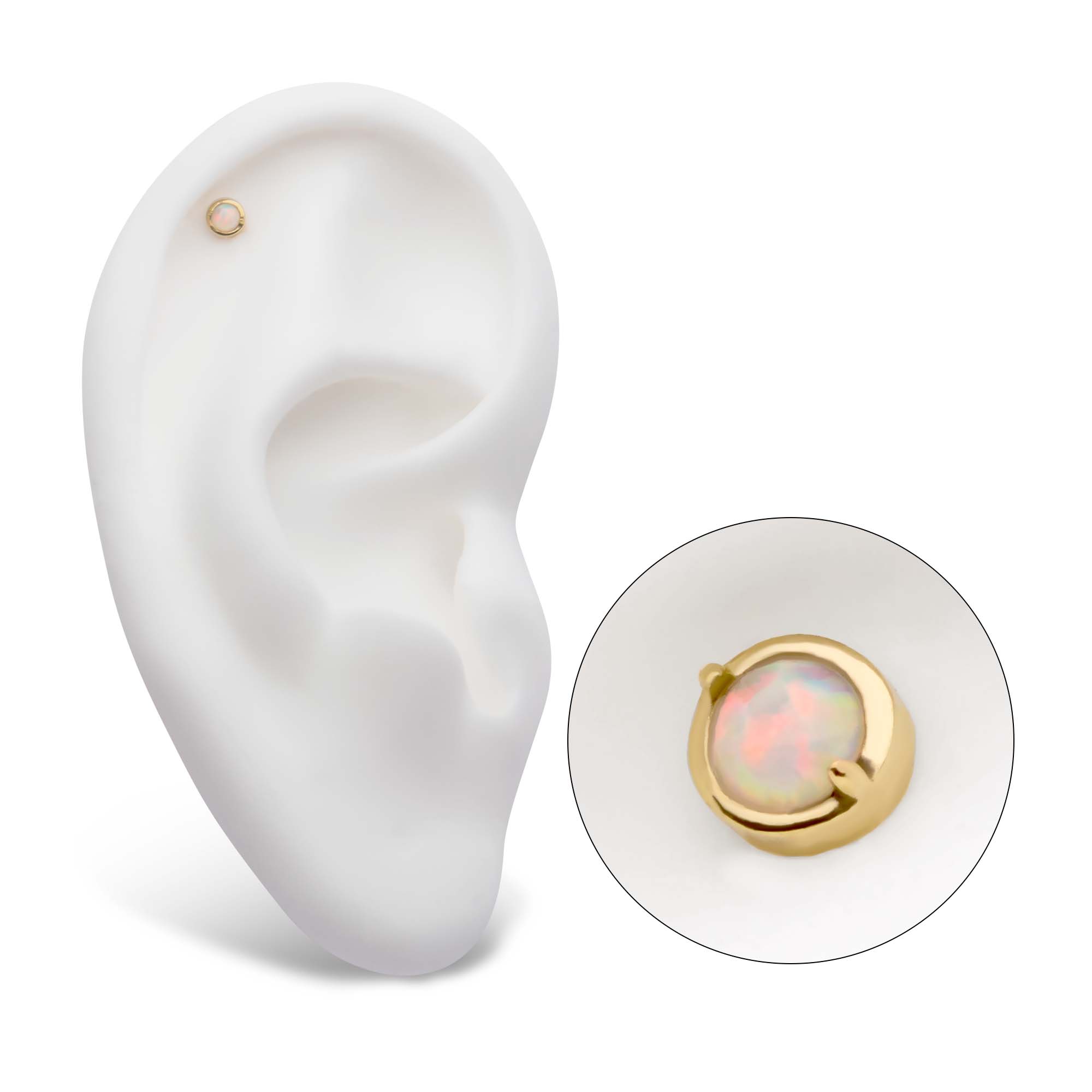 14kt Yellow Gold Threadless 2-Prong Set White Opal Round Top