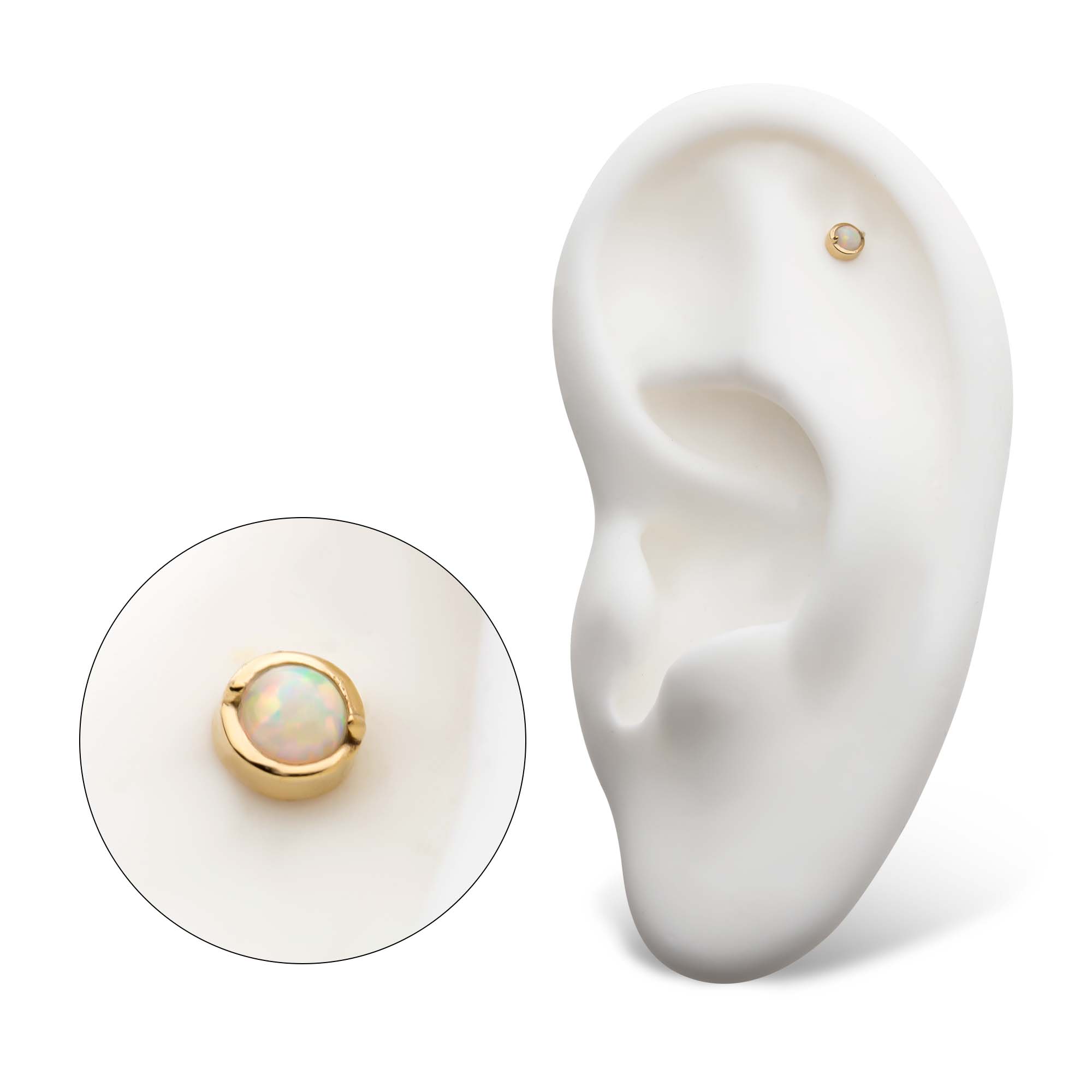 14kt Yellow Gold Threadless 2-Prong Set White Opal Round Top