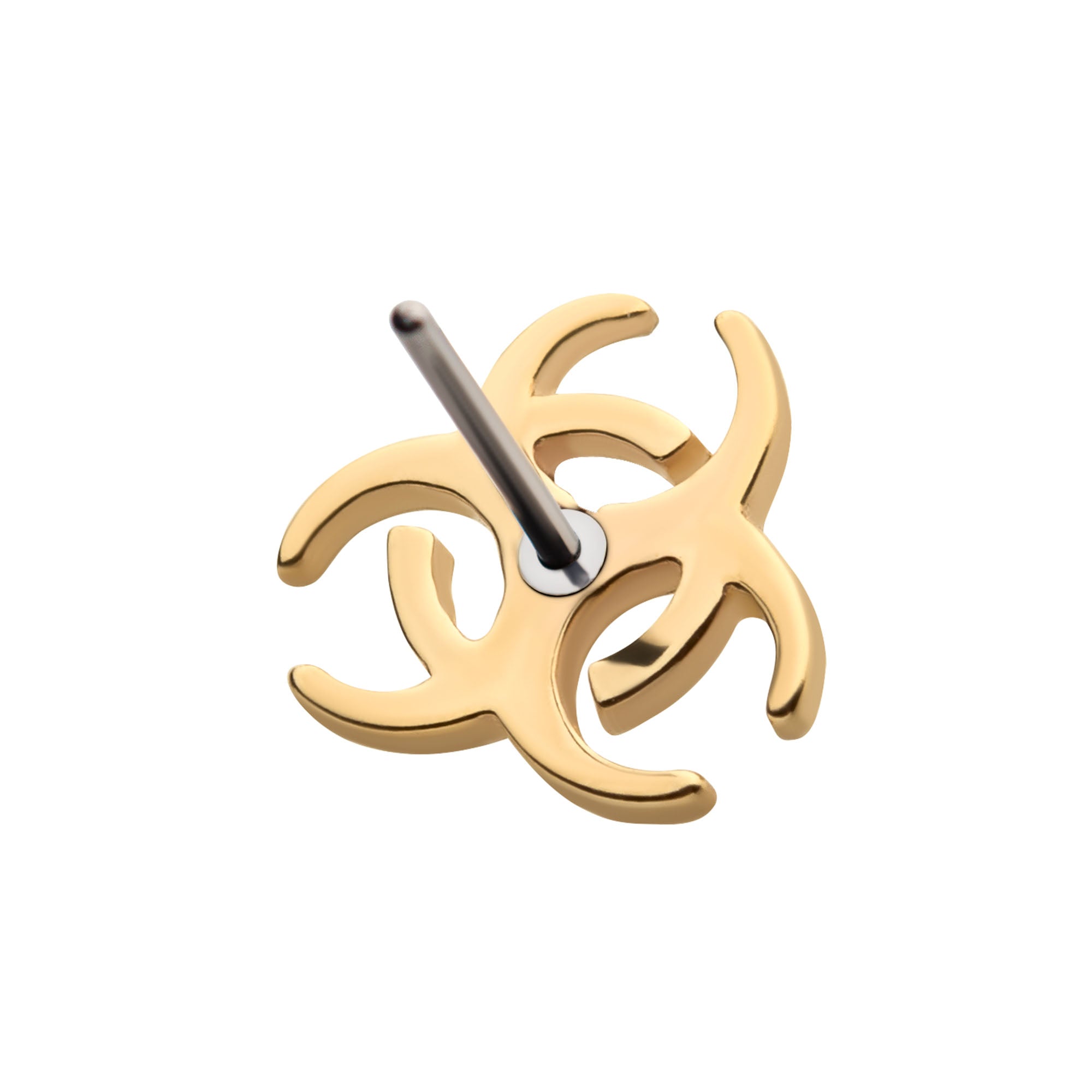 14kt Yellow Gold Threadless Biohazard Symbol Top