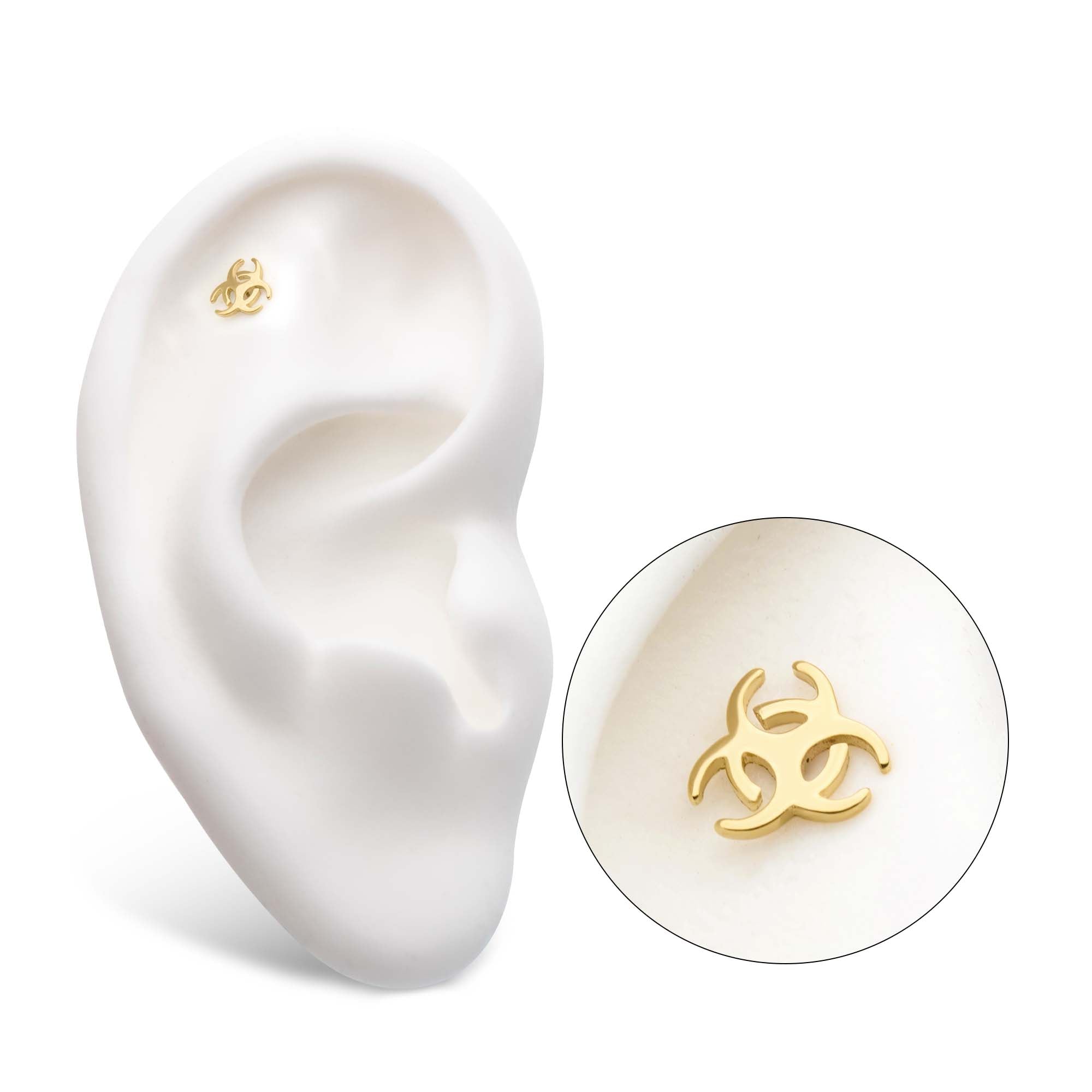 14kt Yellow Gold Threadless Biohazard Symbol Top