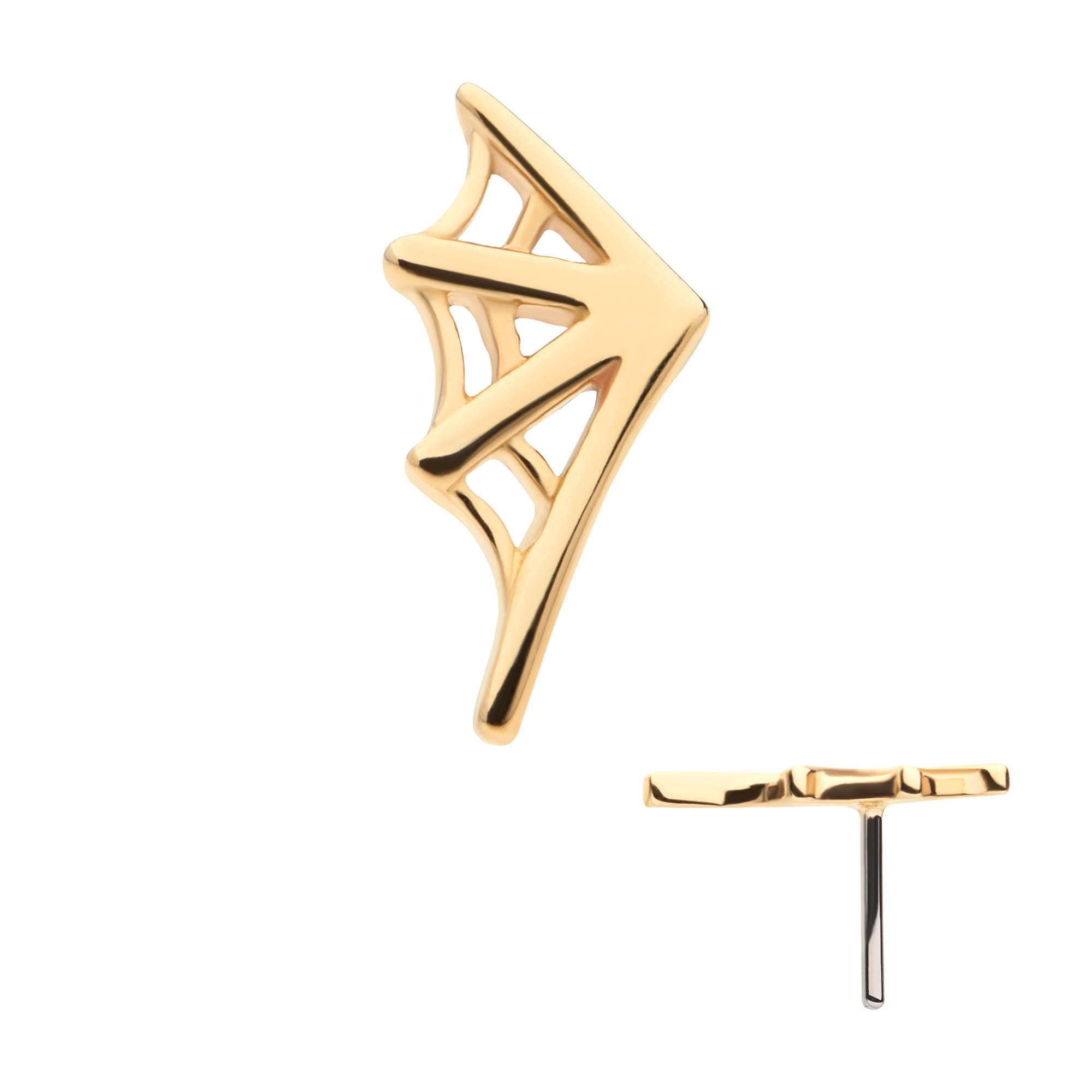 14Kt Yellow Gold Threadless Spiderweb Top (Left Ear)