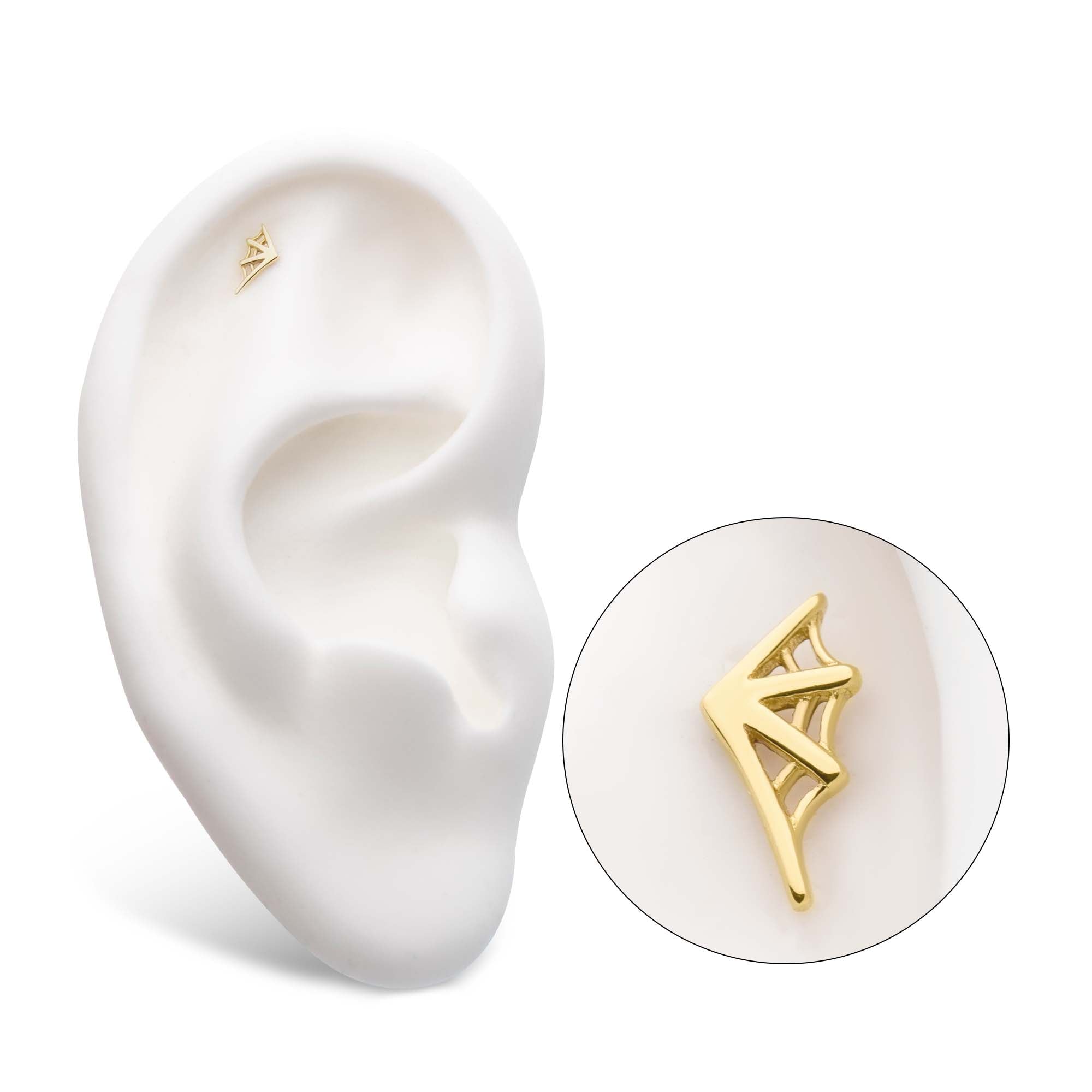 14Kt Yellow Gold Threadless Spiderweb Top (Left Ear)