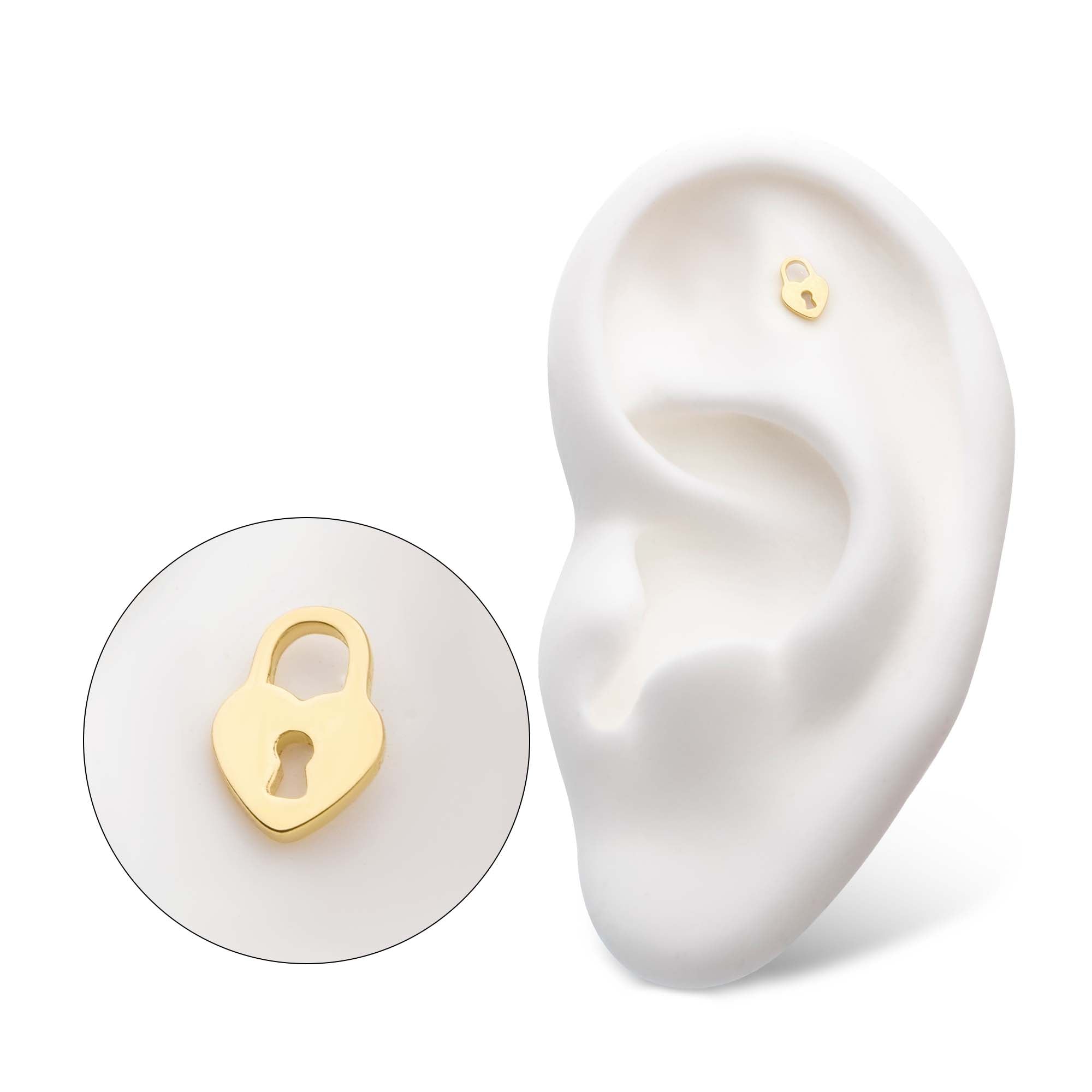 14kt Yellow Gold Threadless Heart Shaped Lock Top