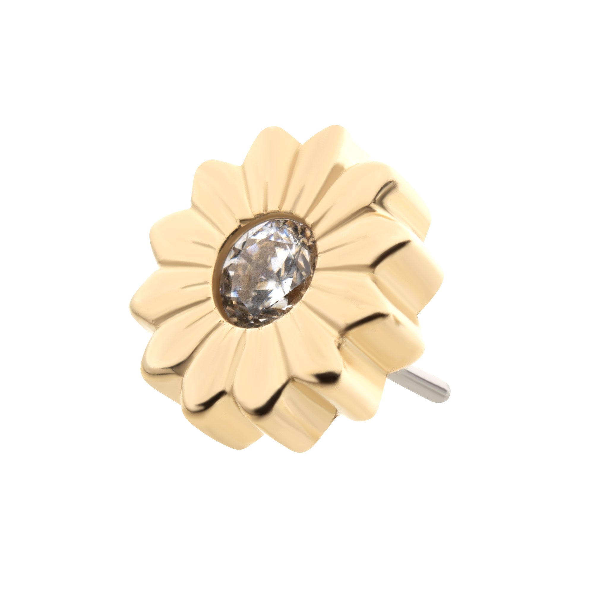 14kt Yellow Gold Threadless CZ/Opal Sunflower Top Clear