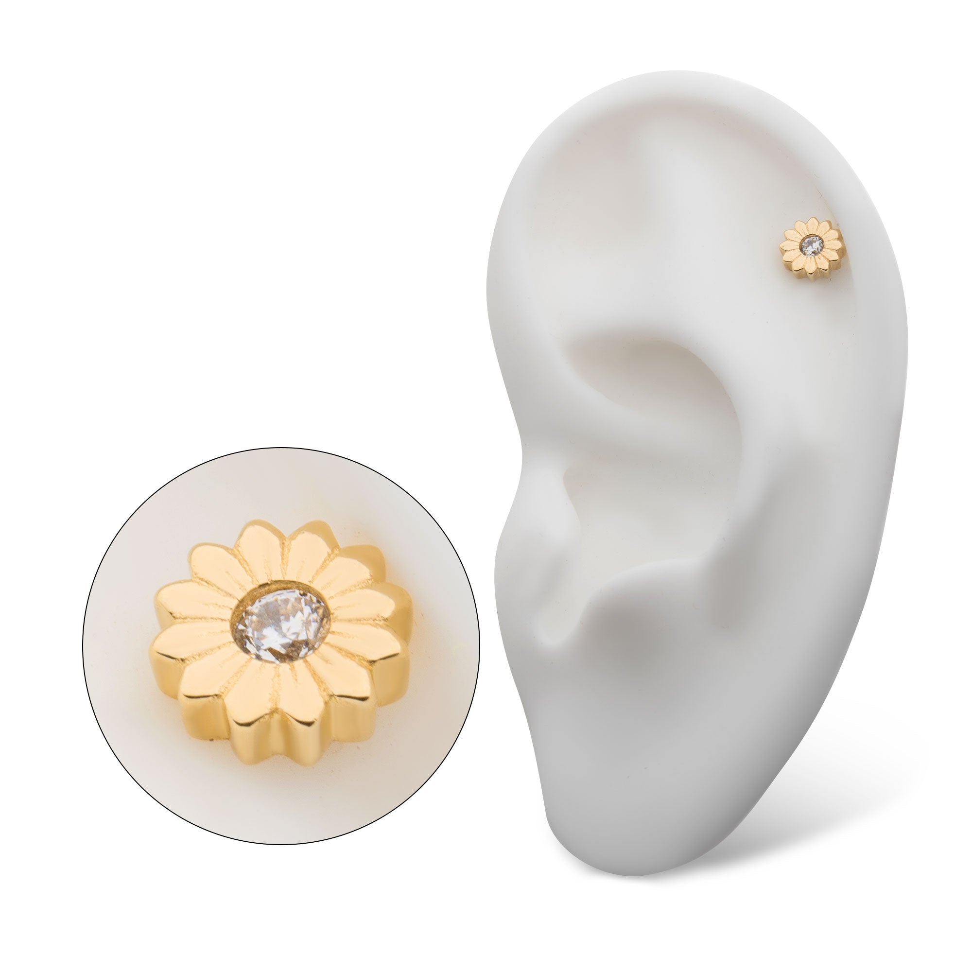 14kt Yellow Gold Threadless CZ/Opal Sunflower Top Clear