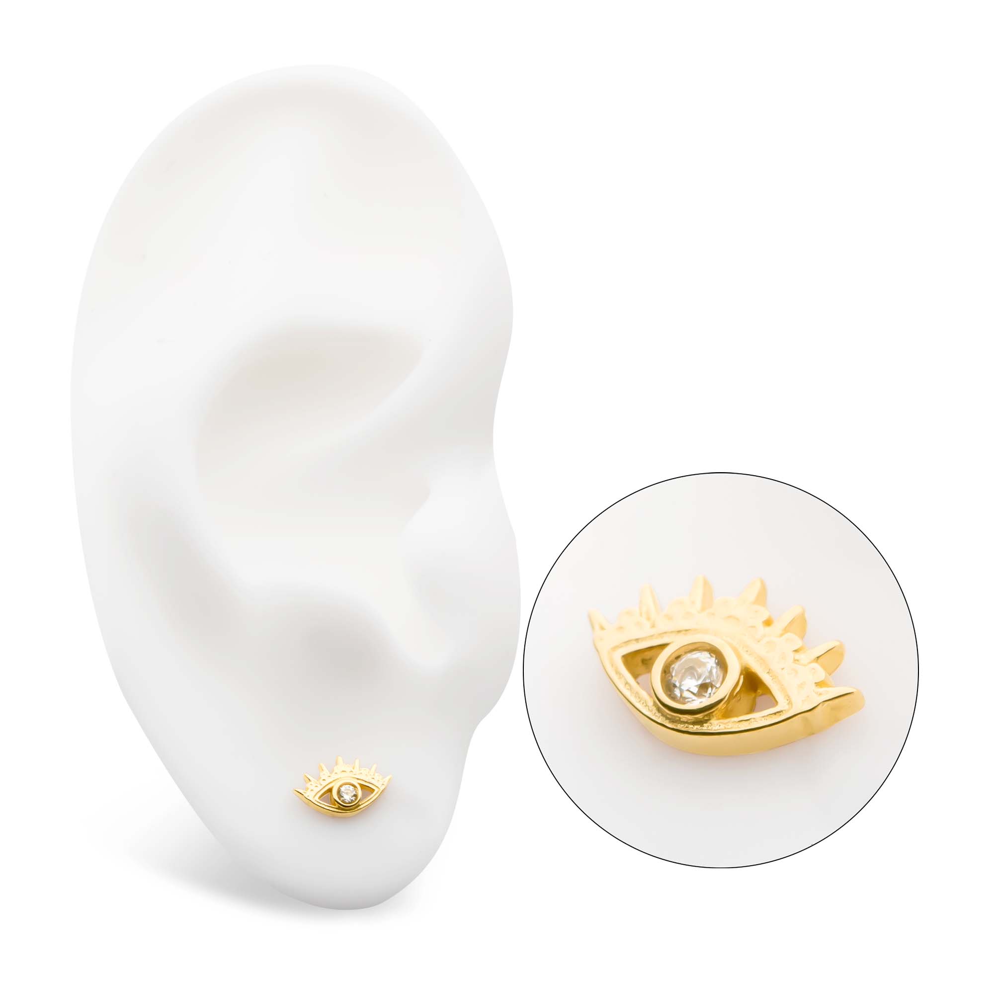 14kt Yellow Gold Threadless CZ/Opal Evil Eye Top Clear