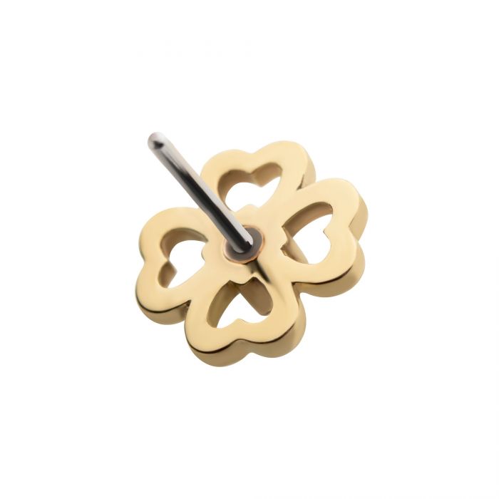 14kt White Gold Threadless Prong Set Clear CZ 4-Leaf Clover Top