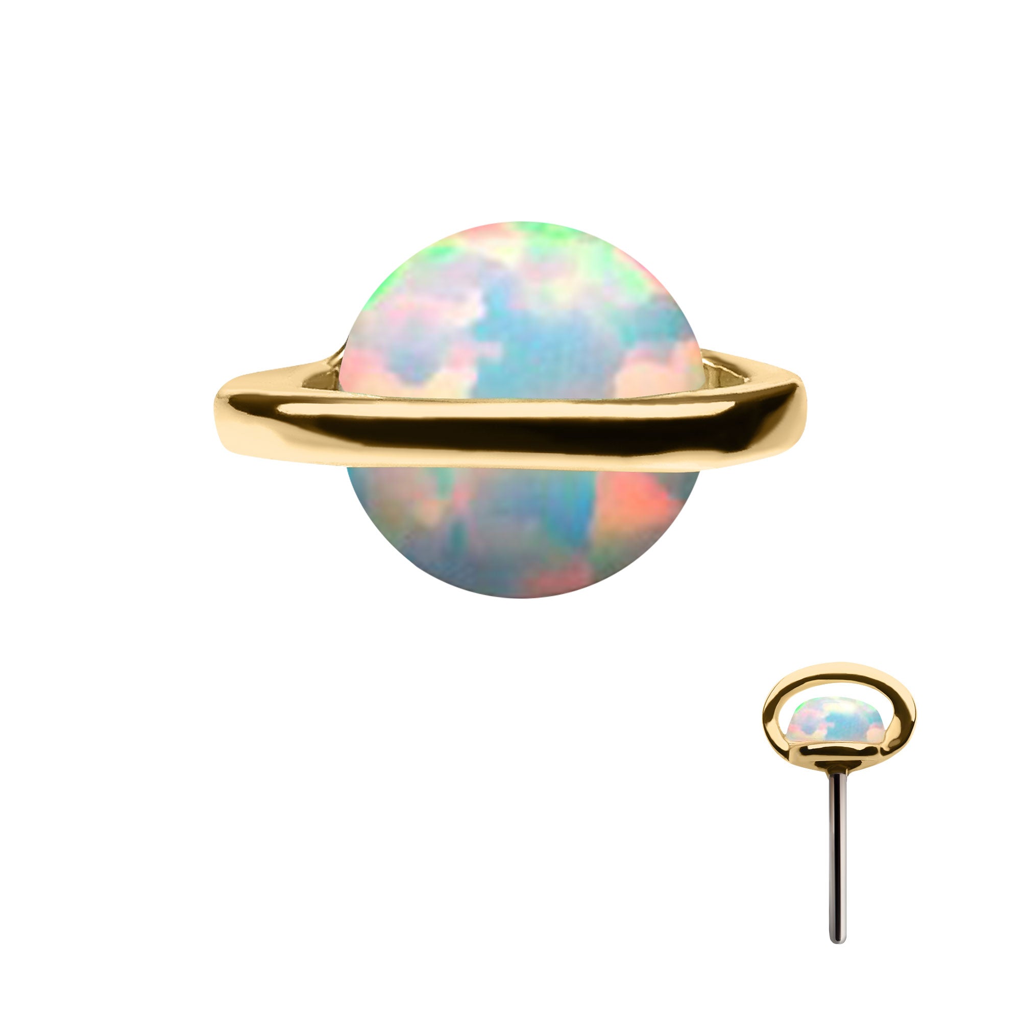 14kt Yellow Gold Threadless Bezel White Opal Planet Top