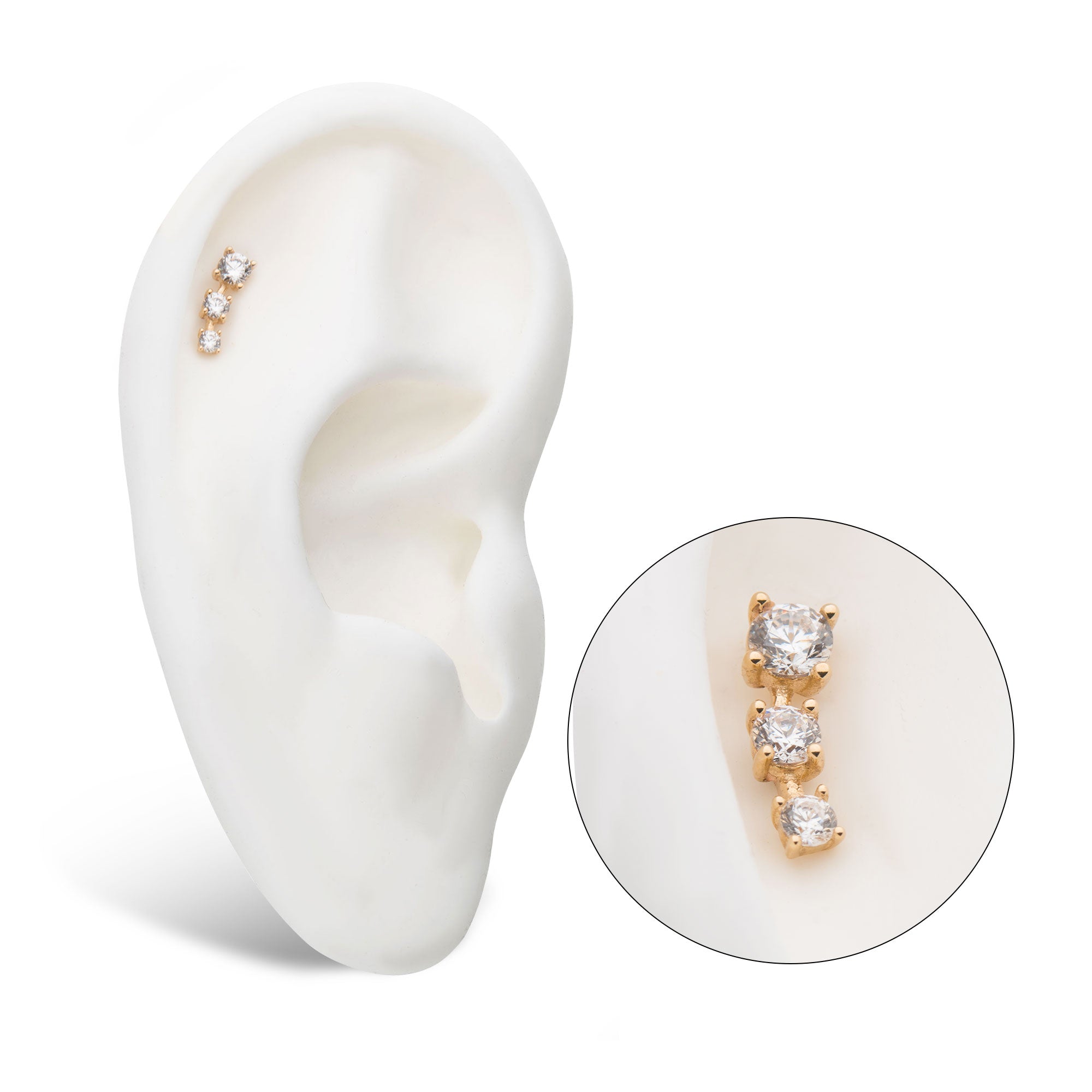 14kt Yellow Gold Threadless CZ 3-Cluster Top