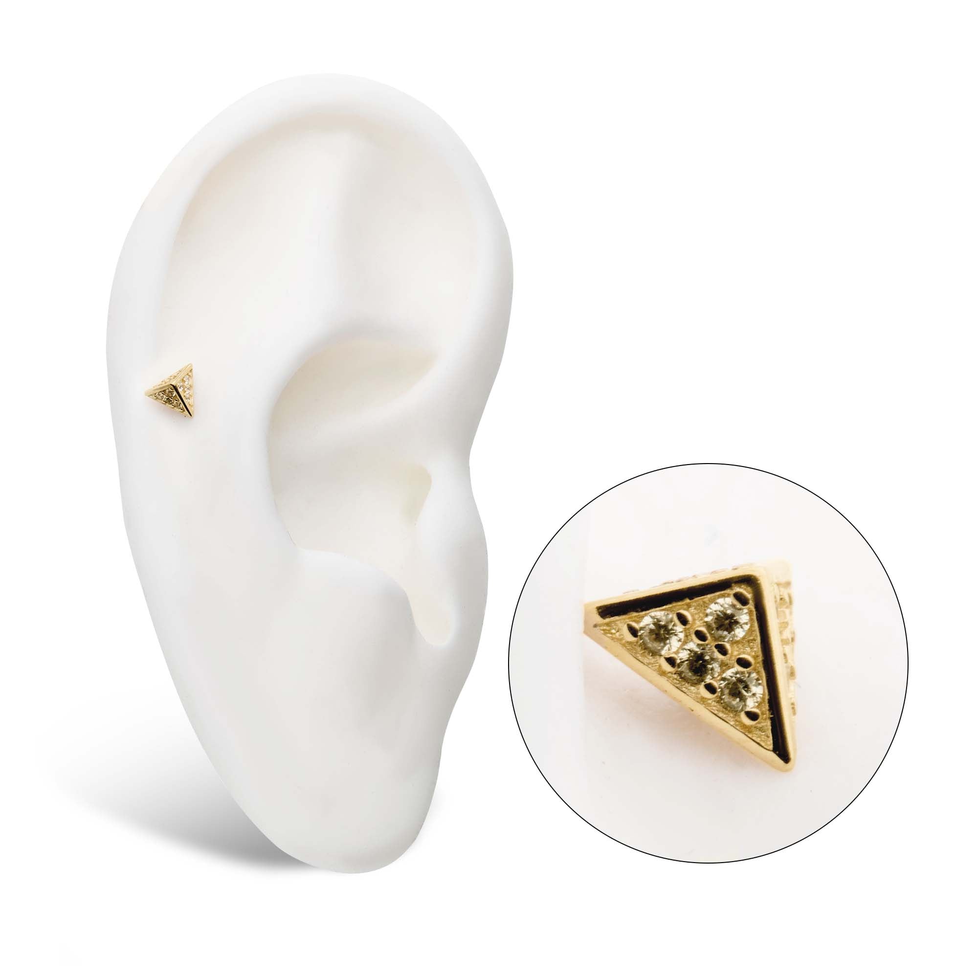 14kt Yellow Gold Threadless Prong Set CZ Short Pyramid Top