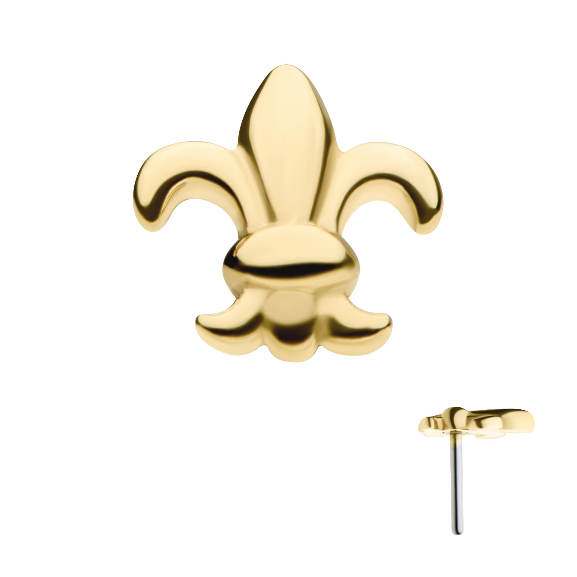 14kt Gold Threadless with Fleur de Lis Top