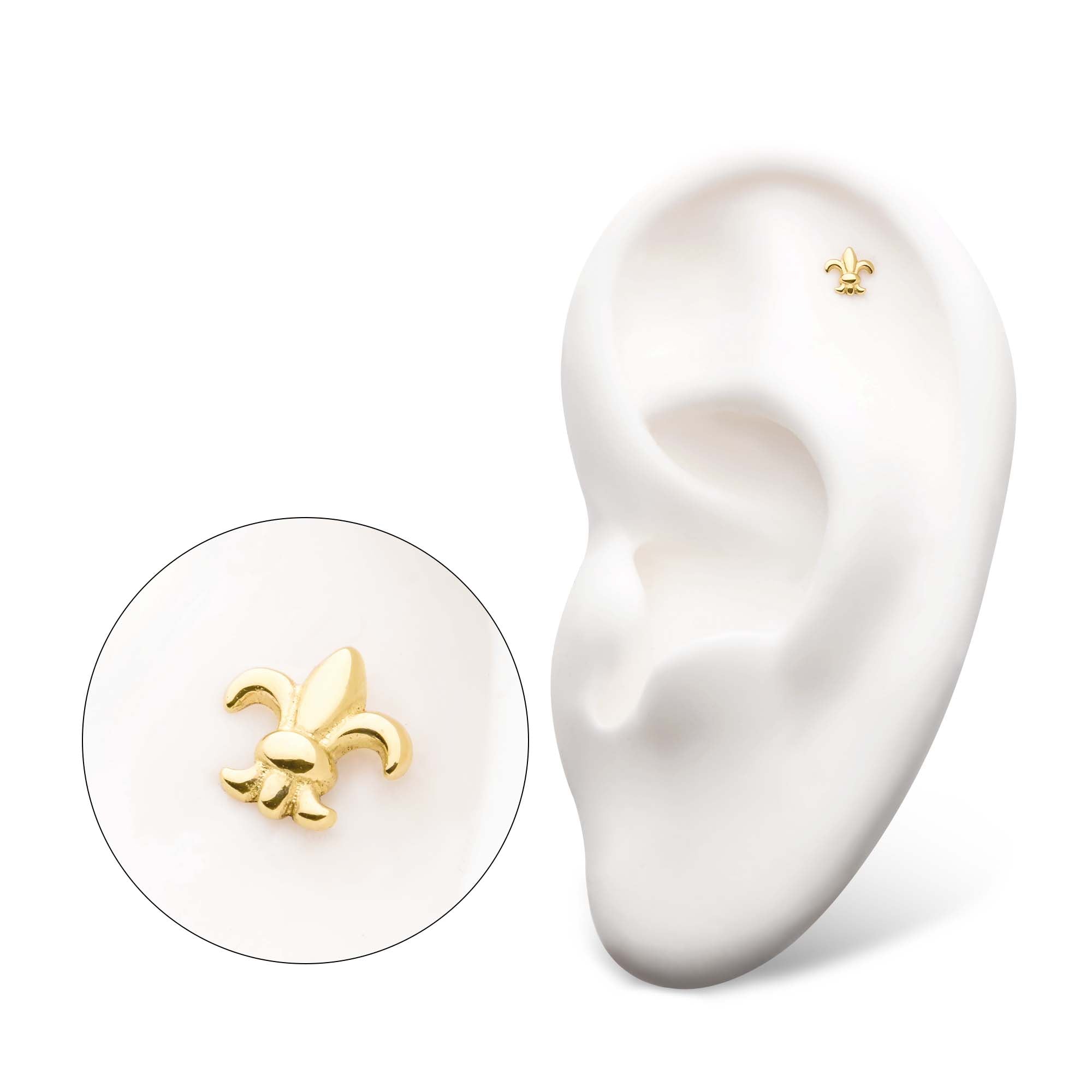 14kt Gold Threadless with Fleur de Lis Top