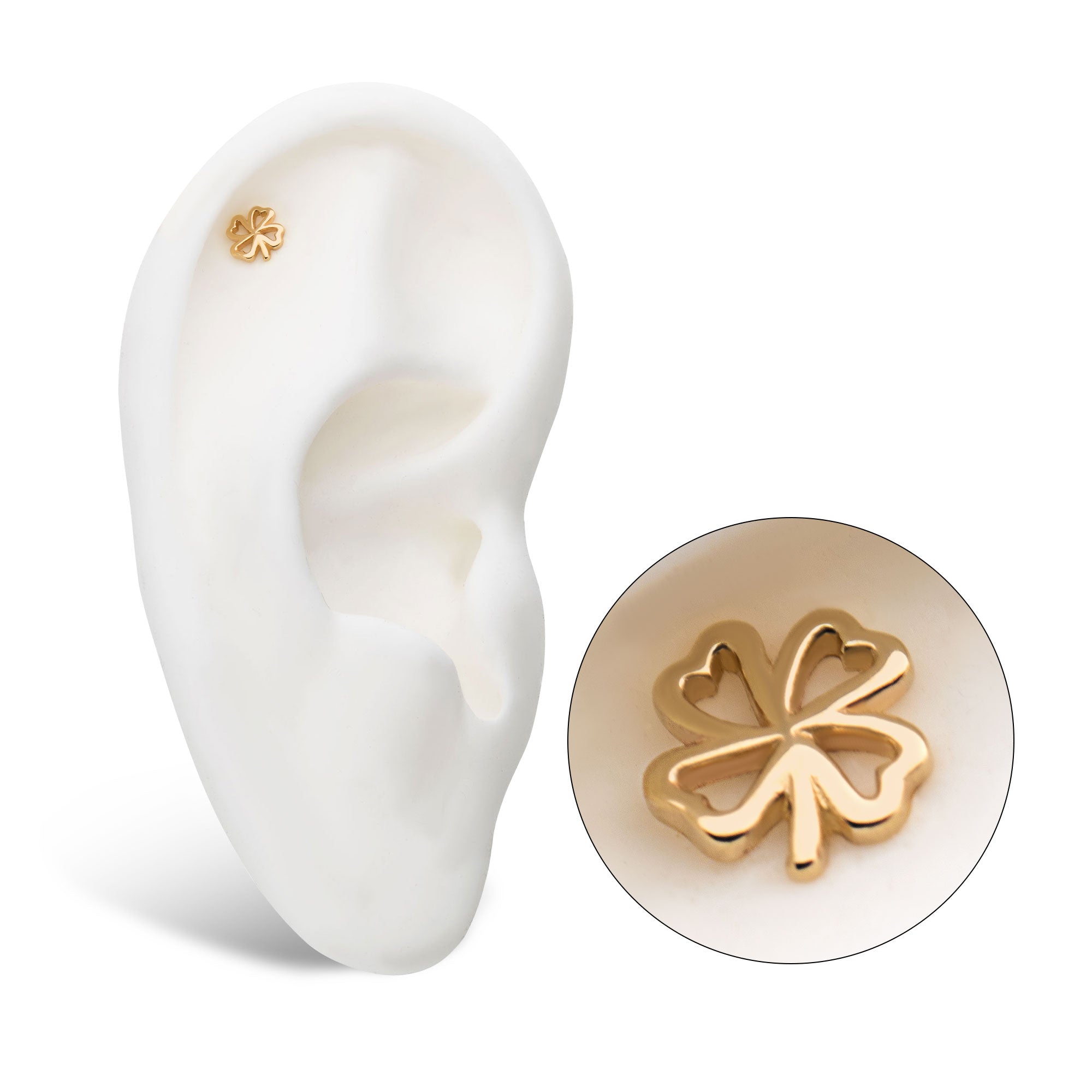 14kt Yellow Gold Threadless 4-Leaf Cut Out Clover Top