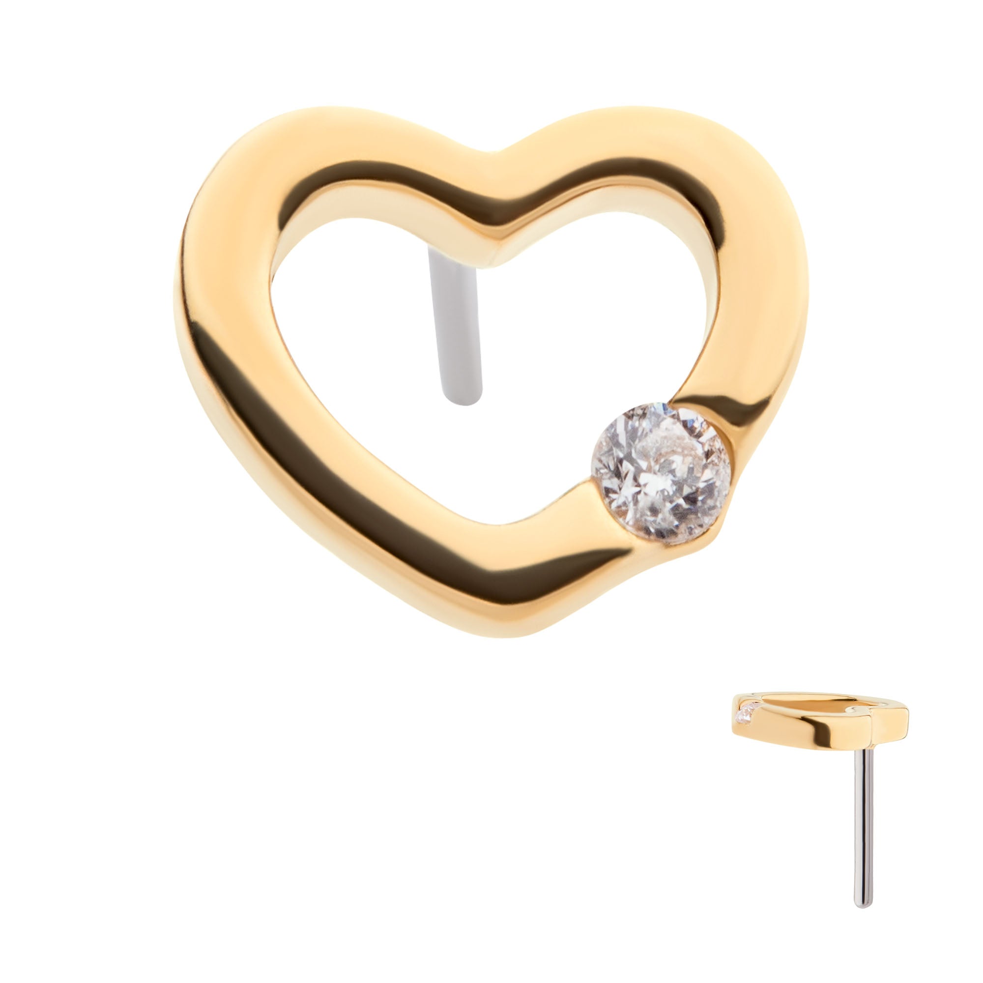14kt Yellow Gold Threadless Round CZ Cut Out Heart Top