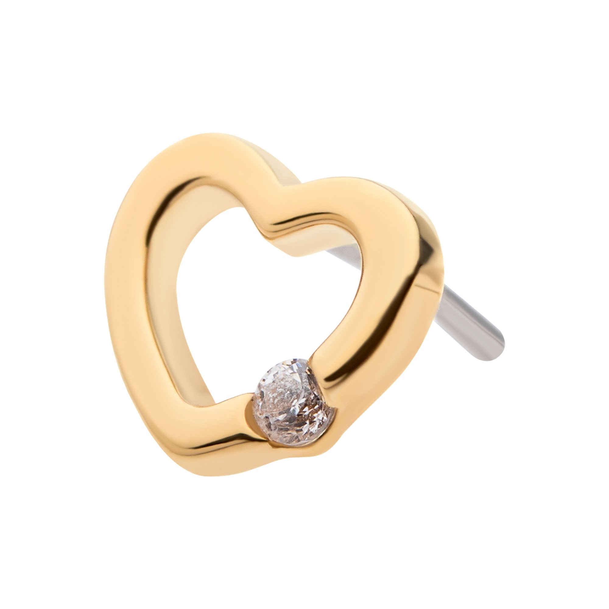 14kt Yellow Gold Threadless Round CZ Cut Out Heart Top