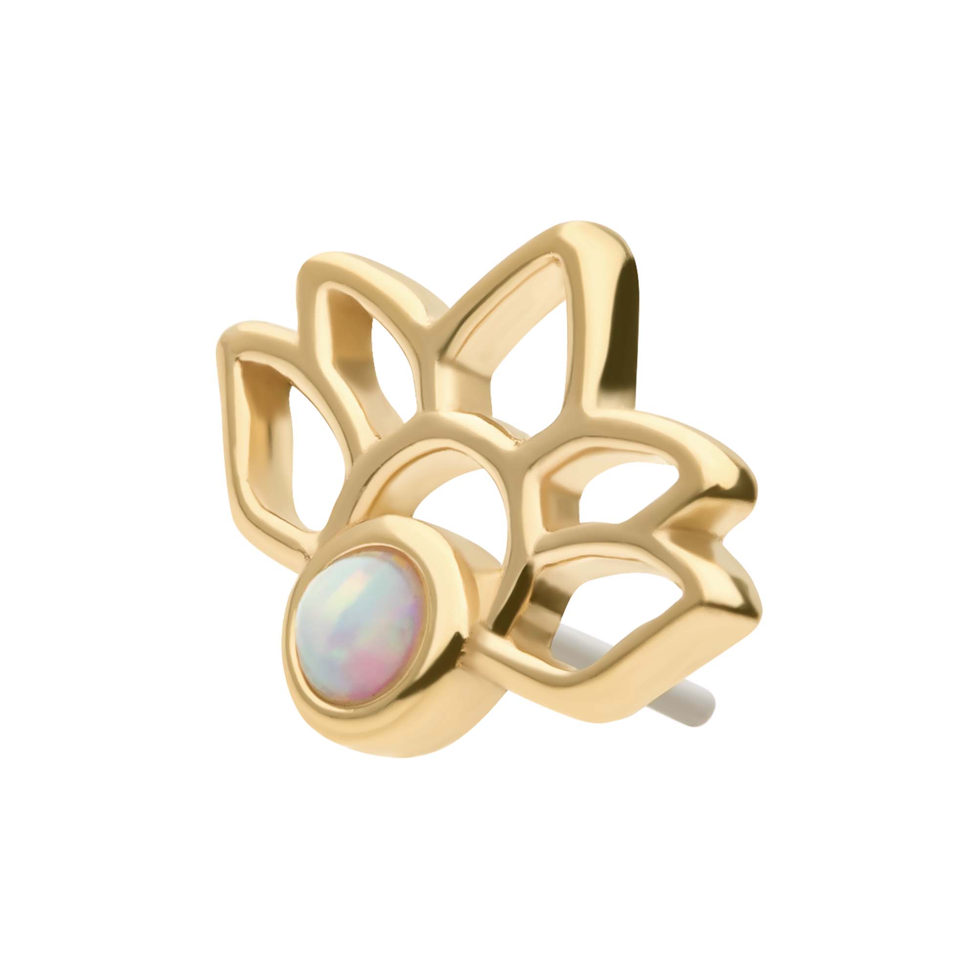 14kt Yellow Gold Threadless Round Opal Lotus Top