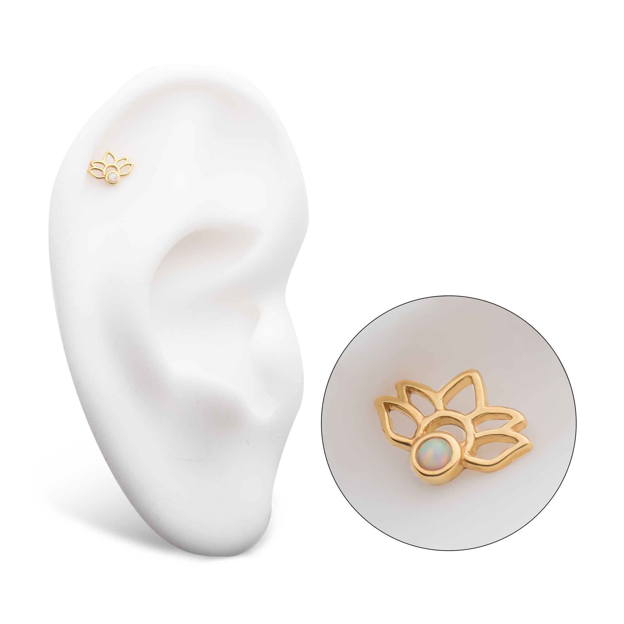 14kt Yellow Gold Threadless Round Opal Lotus Top