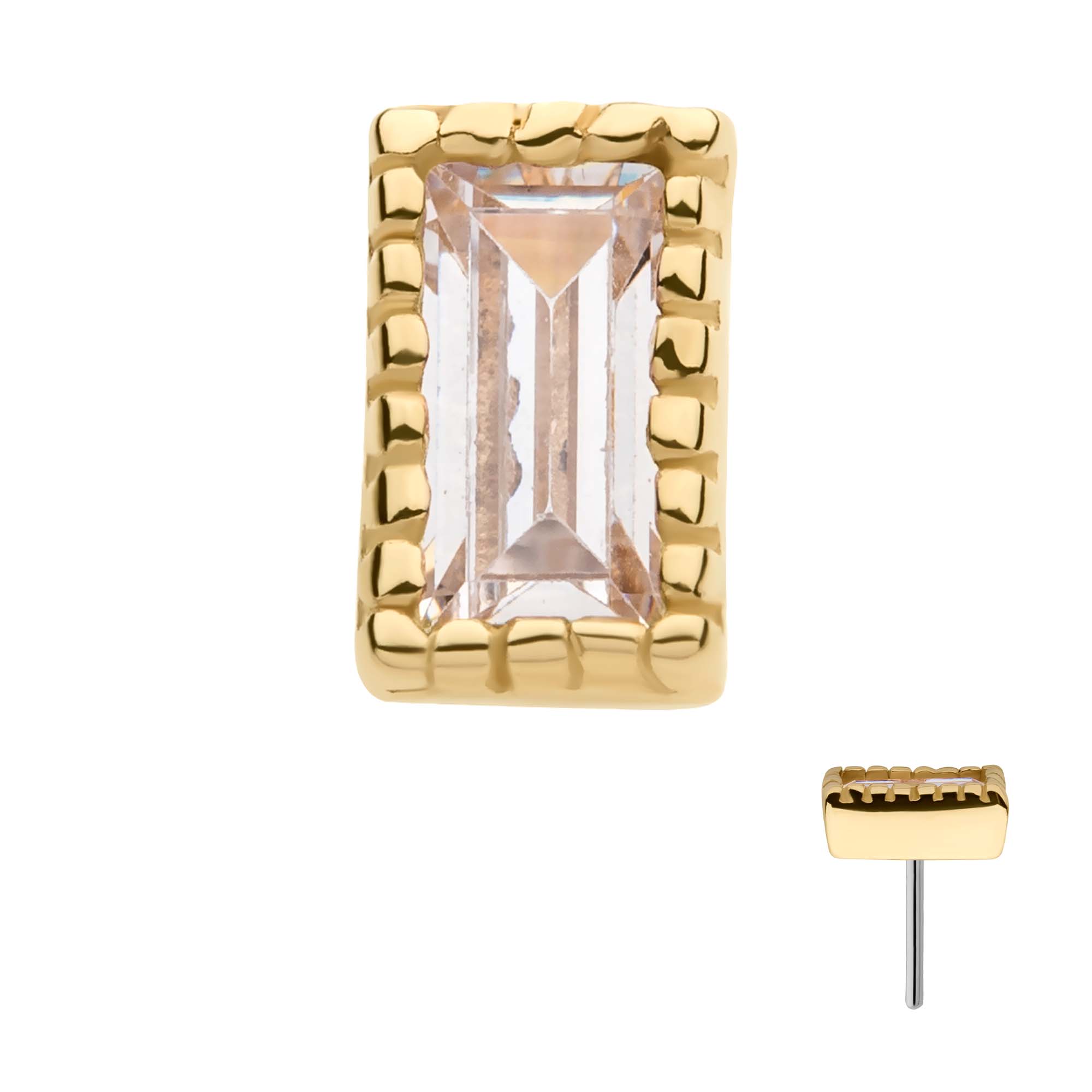 14kt Yellow Gold Threadless Baguette CZ Rectangular Top