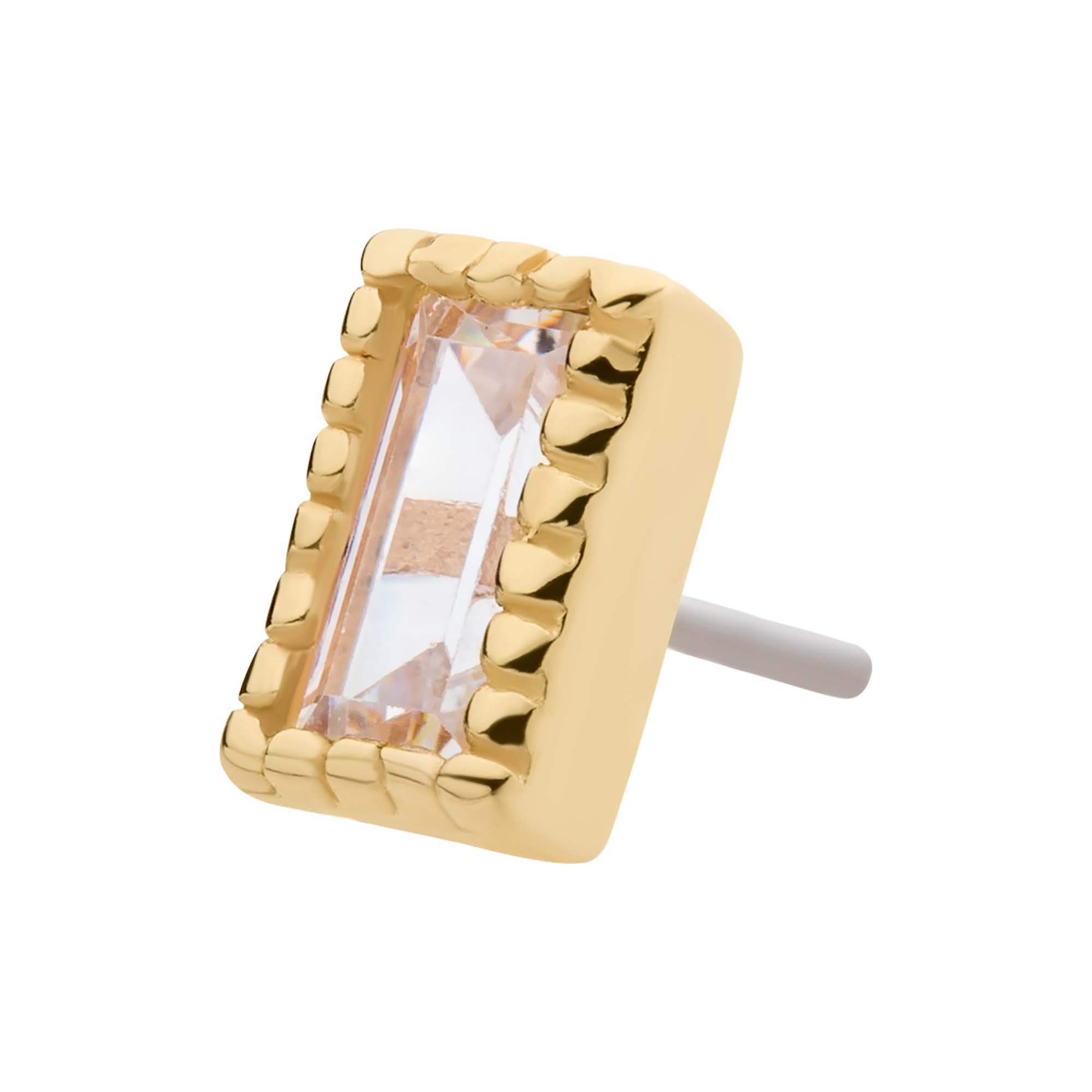 14kt Yellow Gold Threadless Baguette CZ Rectangular Top
