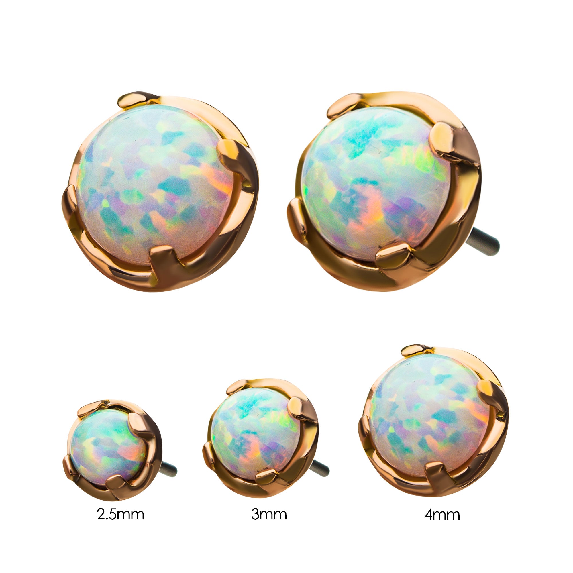 14kt Rose Gold Threadless Prong Set White Opal Top