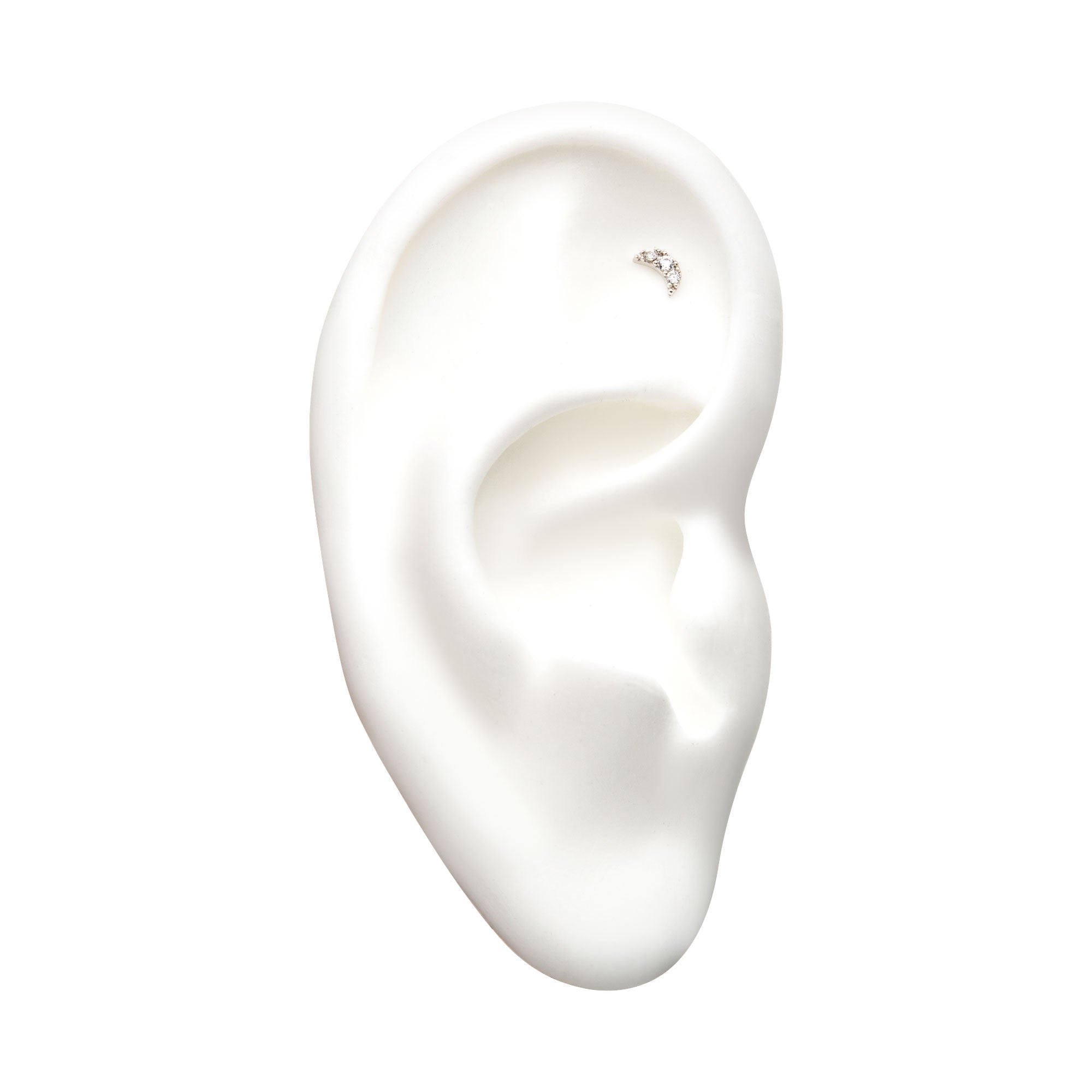 14kt White Gold Threadless Clear CZ Crescent Moon Top