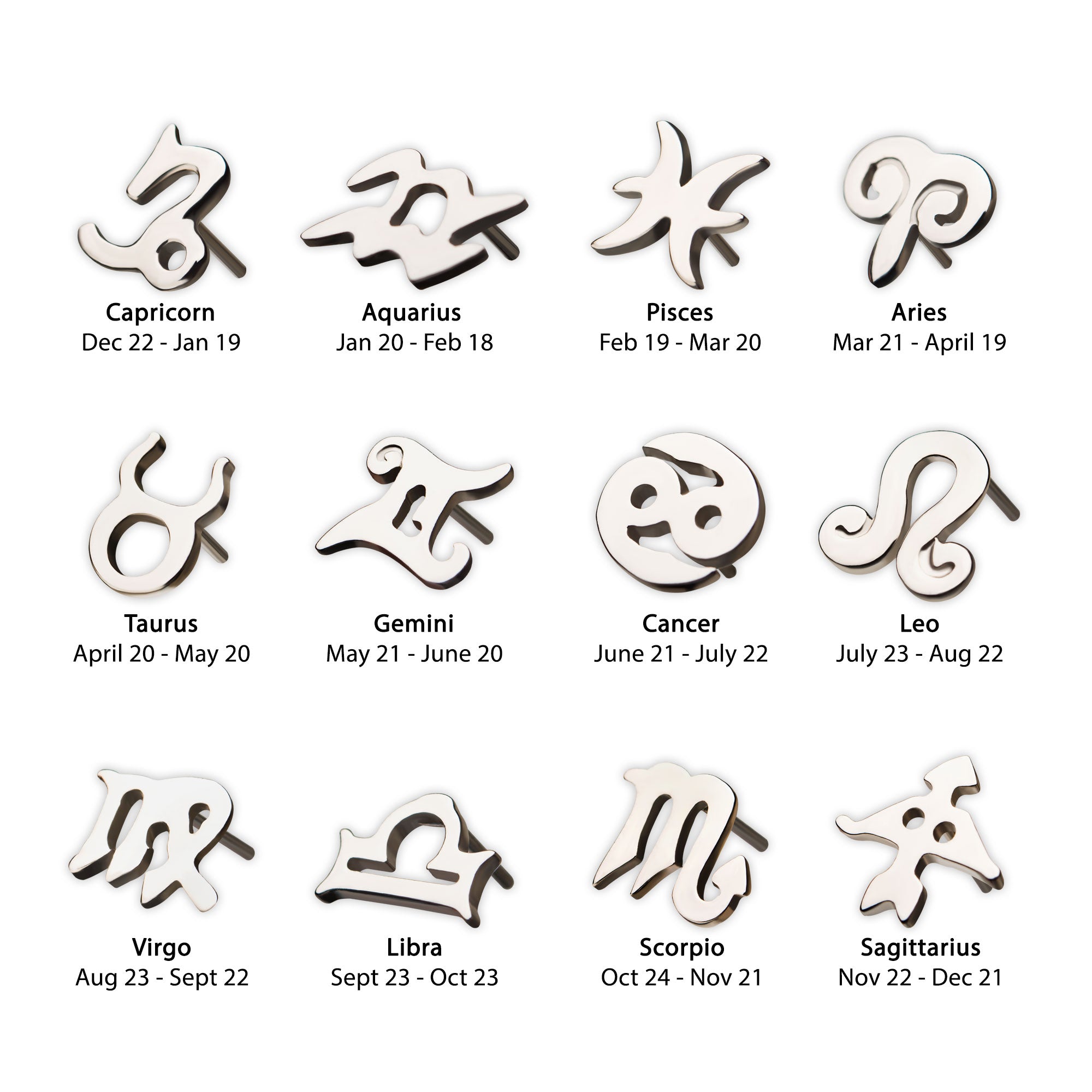 14kt White Gold Threadless Zodiac Sign Tops