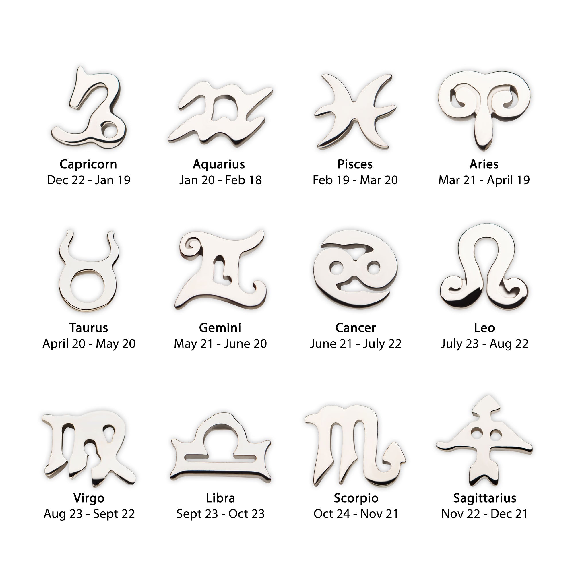 14kt White Gold Threadless Zodiac Sign Tops