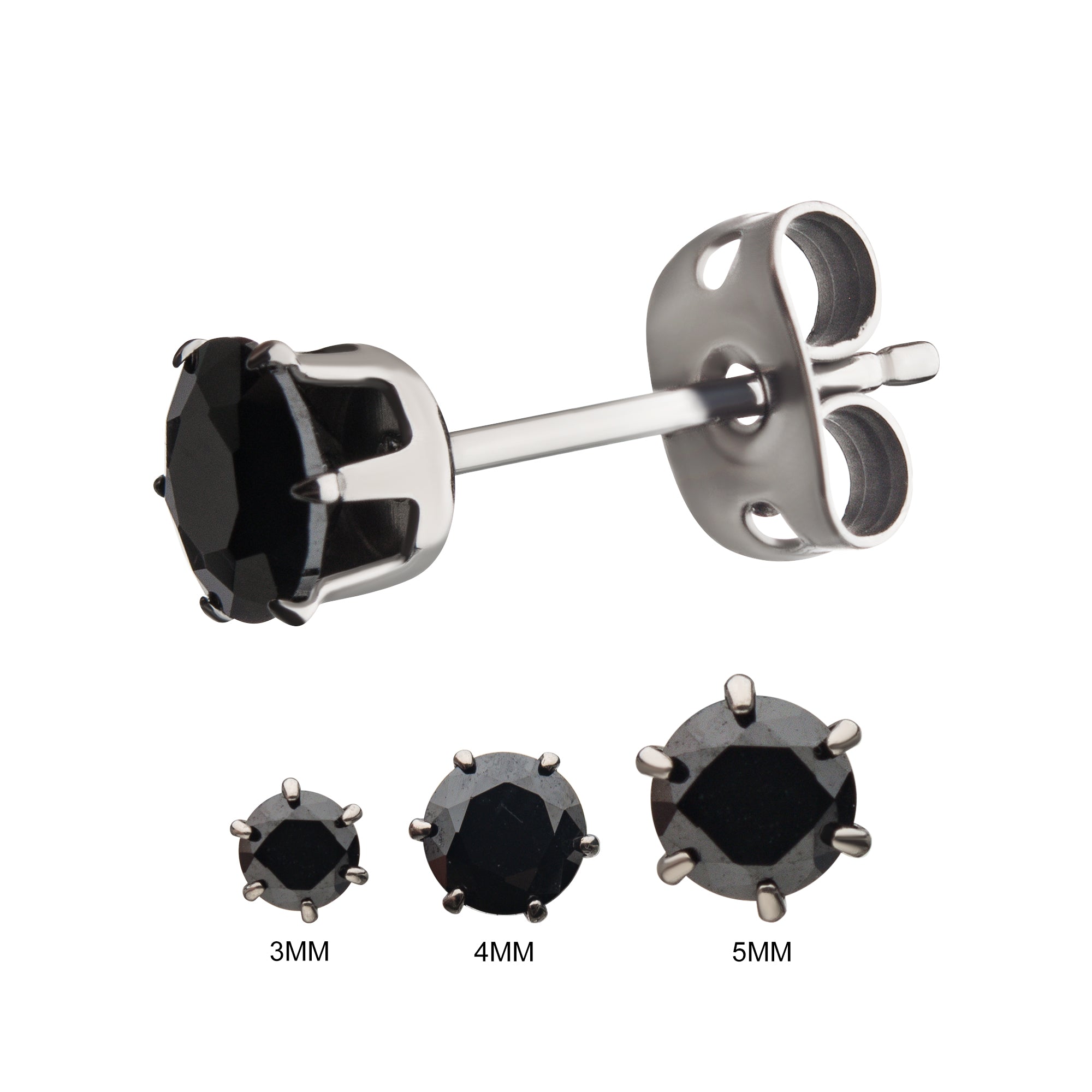 20g Titanium Butterfly Back Prong Set CZ Stud Earrings Black