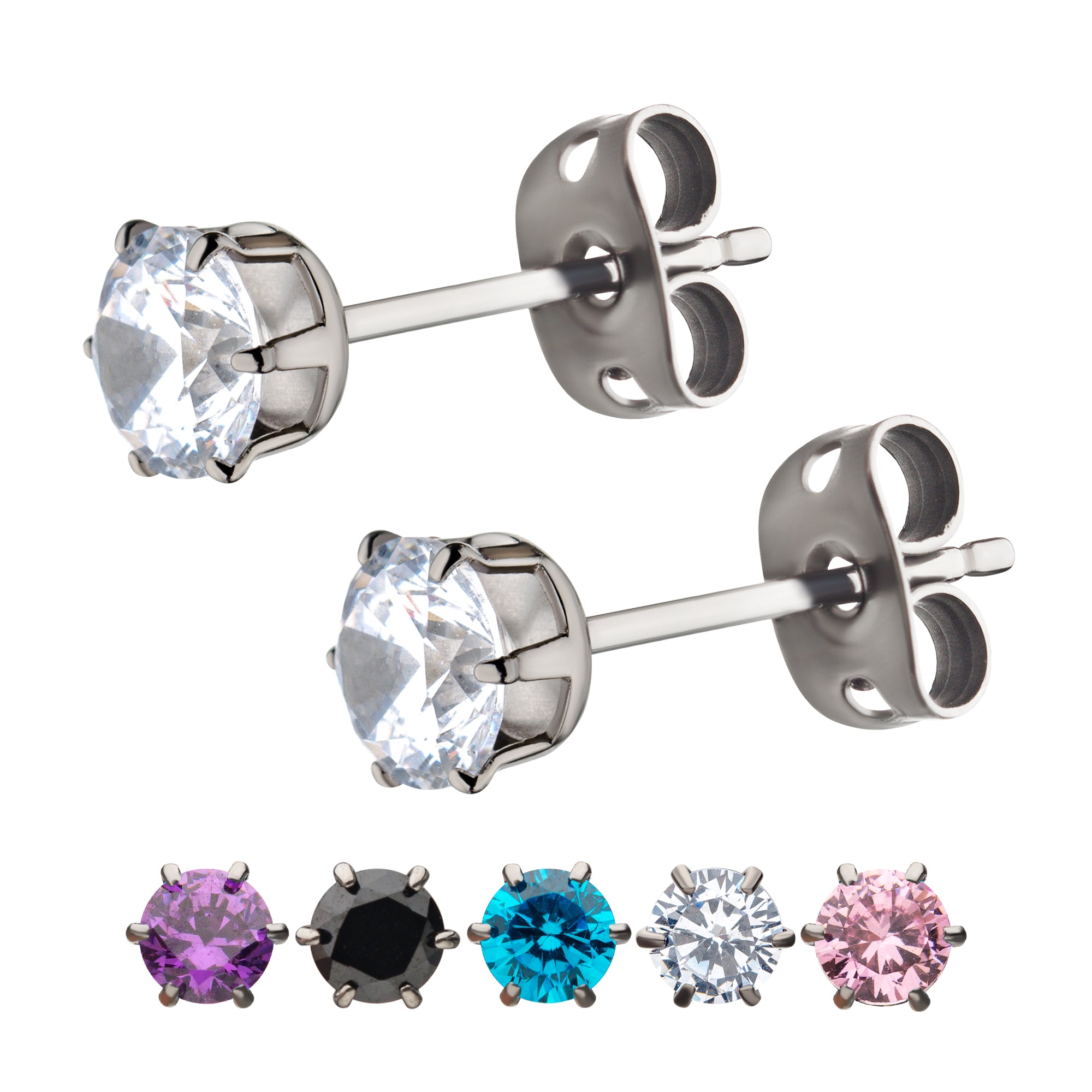 Titanium Prong Set Jewel Stud Earrings — Price Per 2