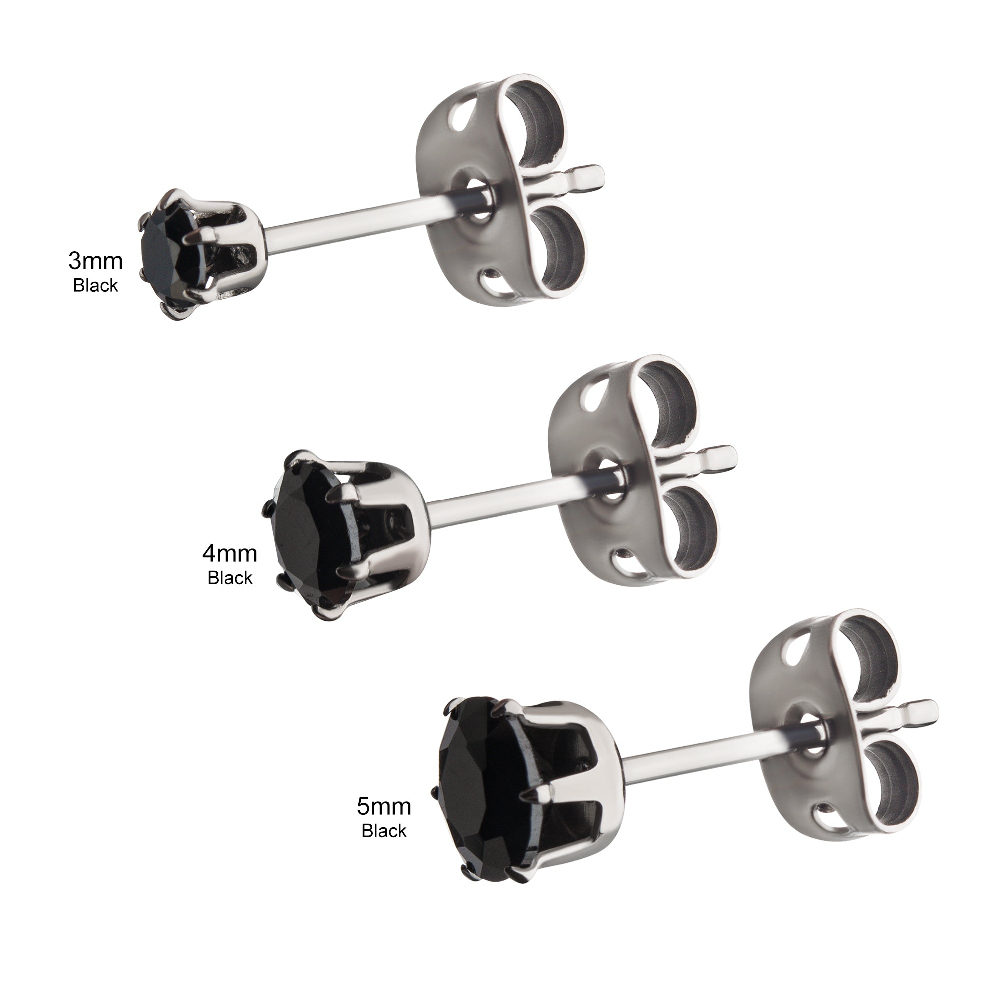 20g Titanium Butterfly Back Prong Set CZ Stud Earrings Black