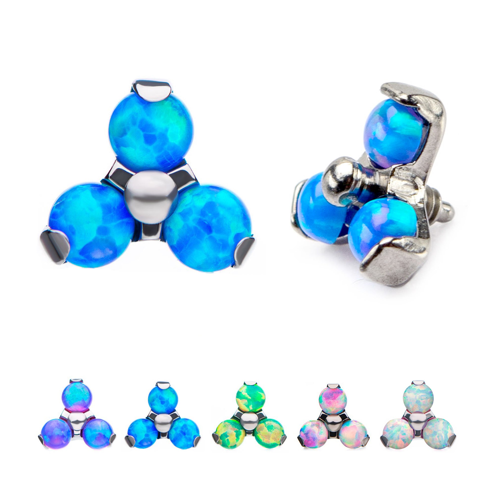 Titanium Internally Threaded Bezel Set Synthetic Opal Trinity Tops
