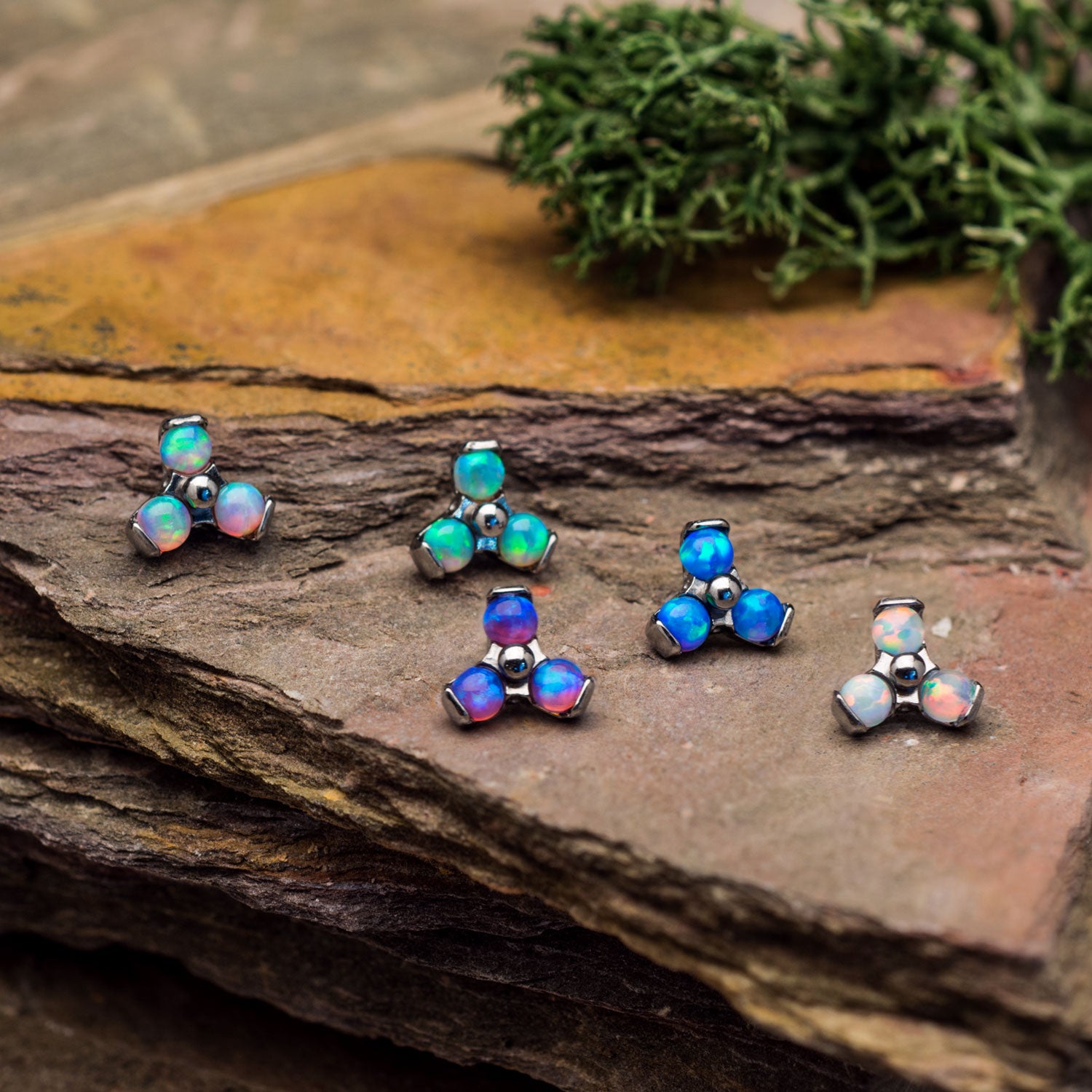 Titanium Internally Threaded Bezel Set Synthetic Opal Trinity Tops