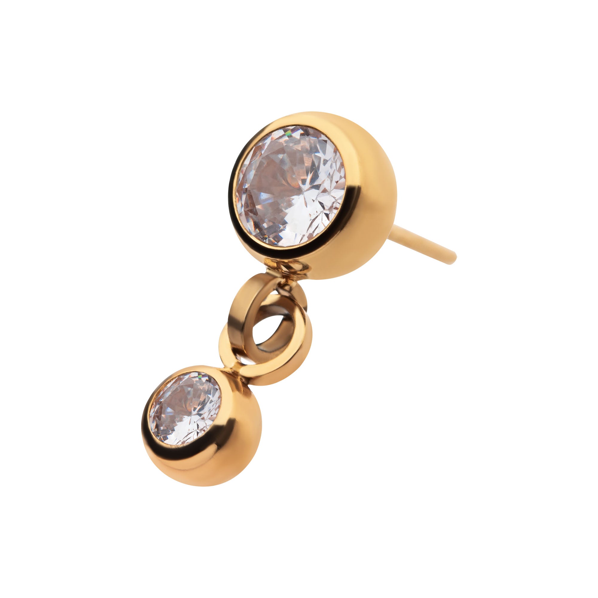 24Kt Gold PVD Titanium Threadless Double Bezel CZ Dangle Top